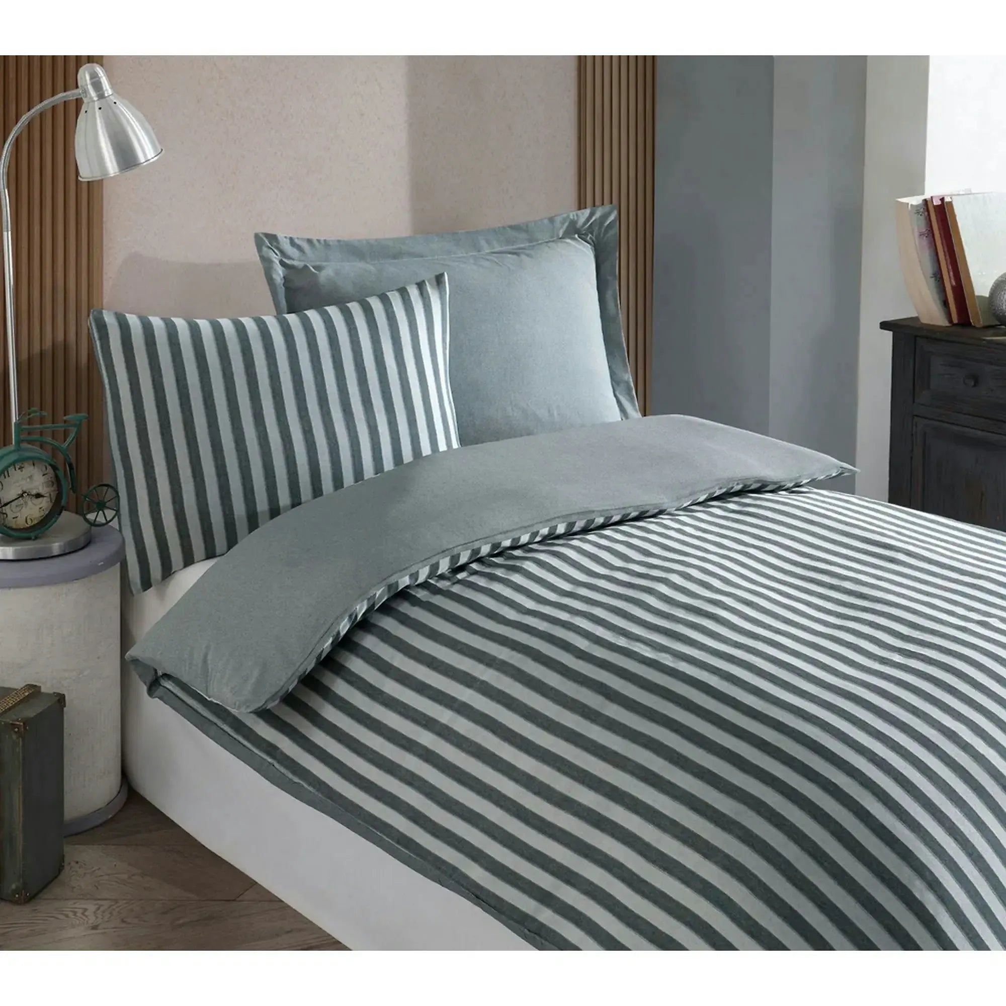 Set lenjerie pat ROAD POTLU, bumbac/poliester, verde/alb, 140x200 cm, cu cearceaf pilota si fata de perna