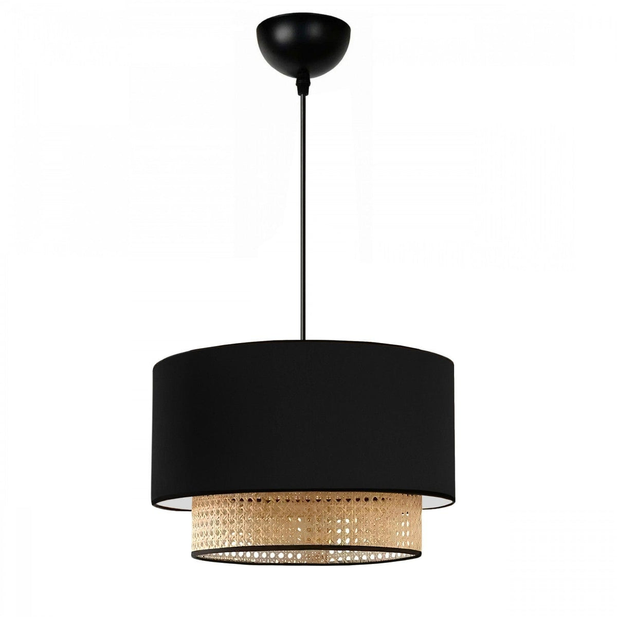 Set lustra si lampa AYD-3742, negru/bej, metal/ratan