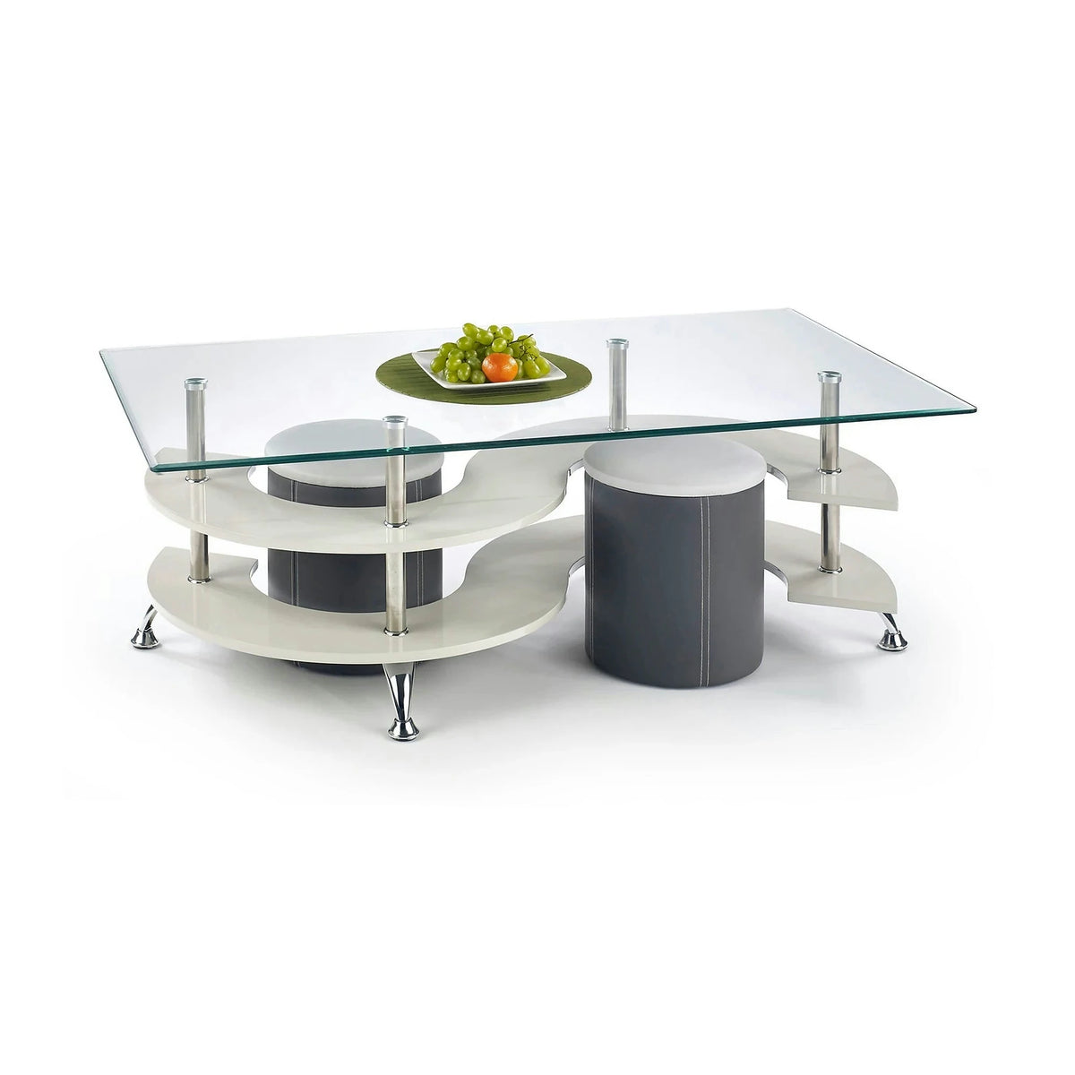 Set masa cafea cu tabureti NINA 5, transparent/crom, 130x70x42 cm
