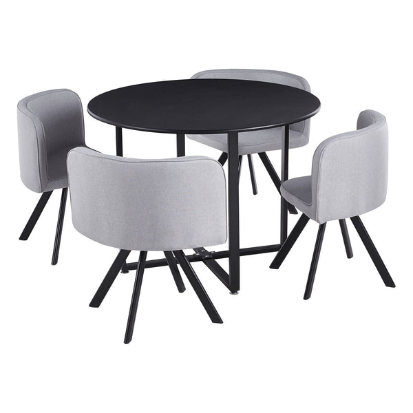 Set masa cu 4 scaune BEVAN NEW, gri deschis/negru
