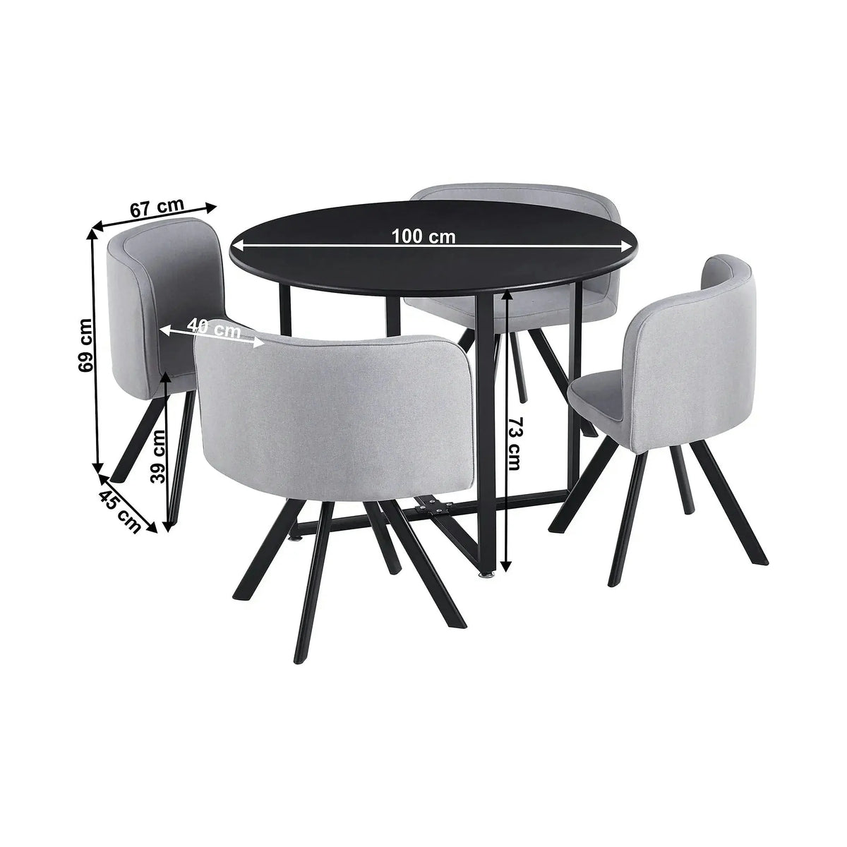 Set masa cu 4 scaune BEVAN NEW, gri deschis/negru