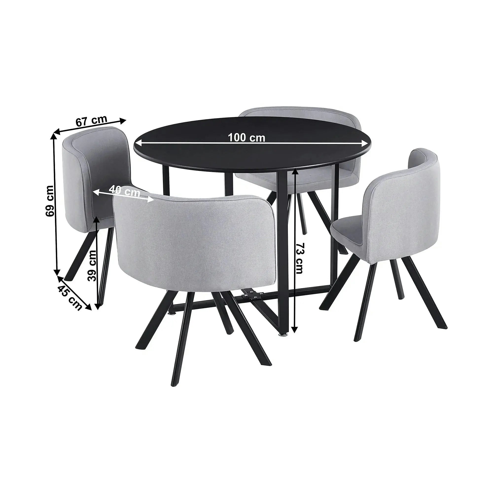 Set masa cu 4 scaune BEVAN NEW, gri deschis/negru