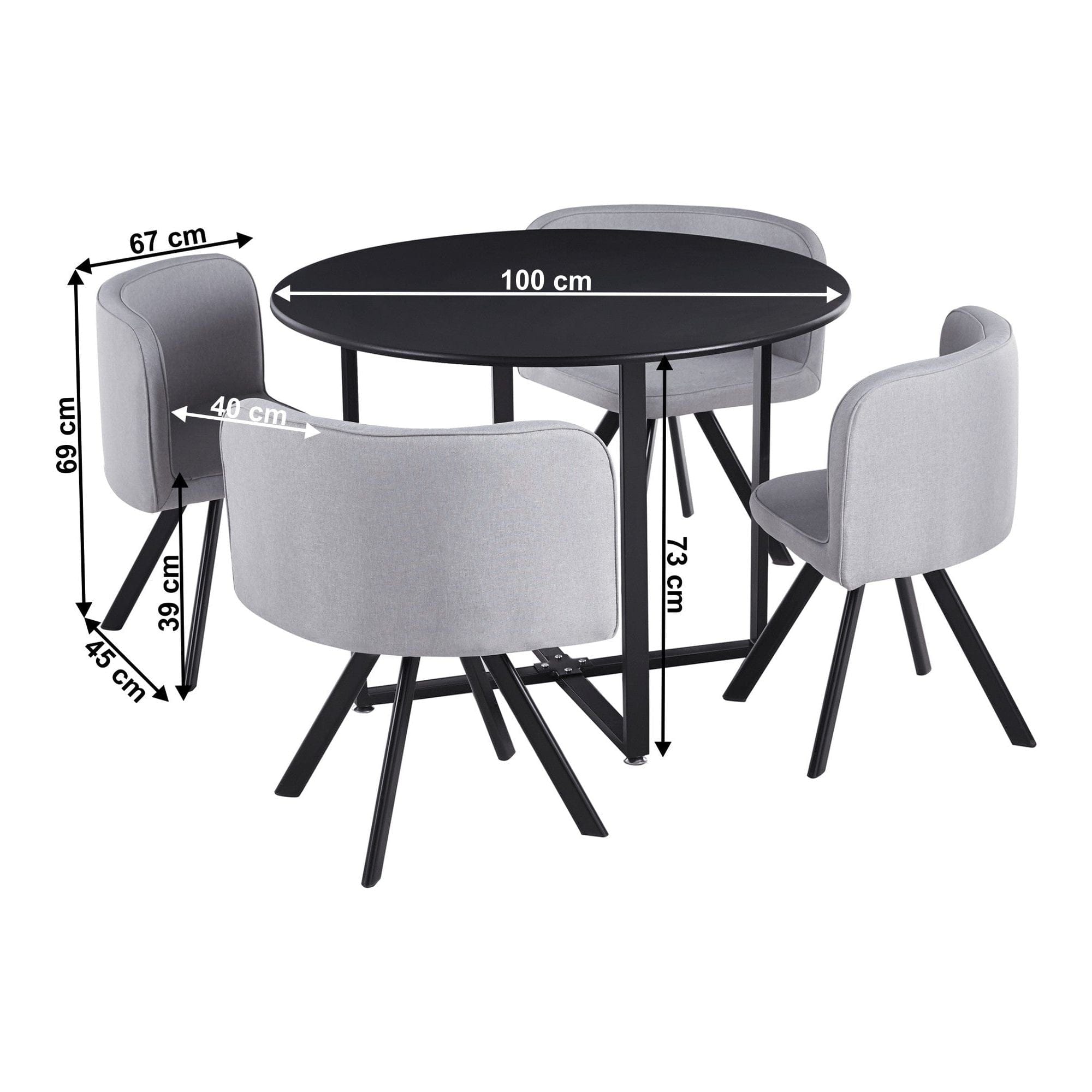 Set masa cu 4 scaune BEVAN NEW, gri deschis/negru