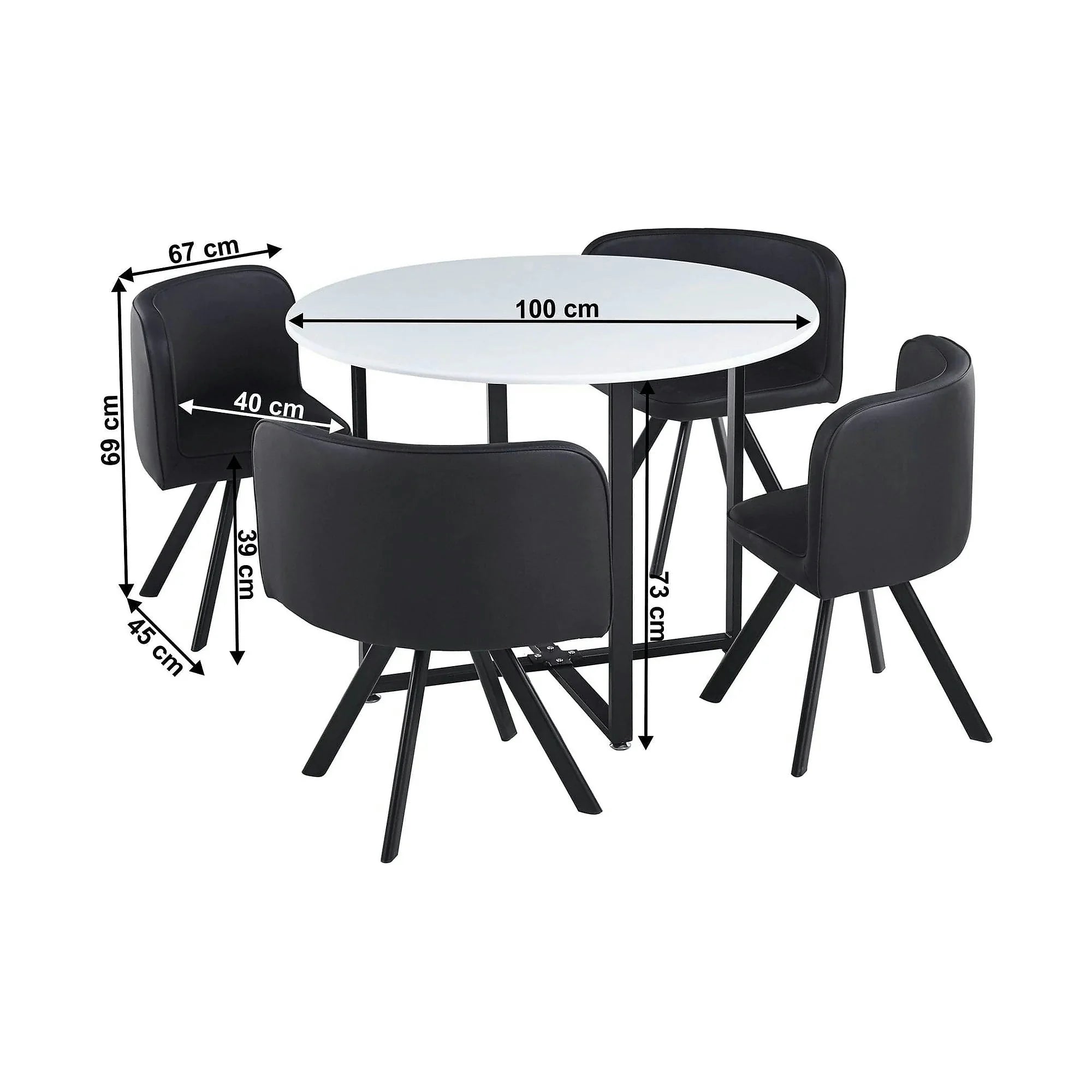 Set masa cu 4 scaune BEVAN NEW, negru/alb