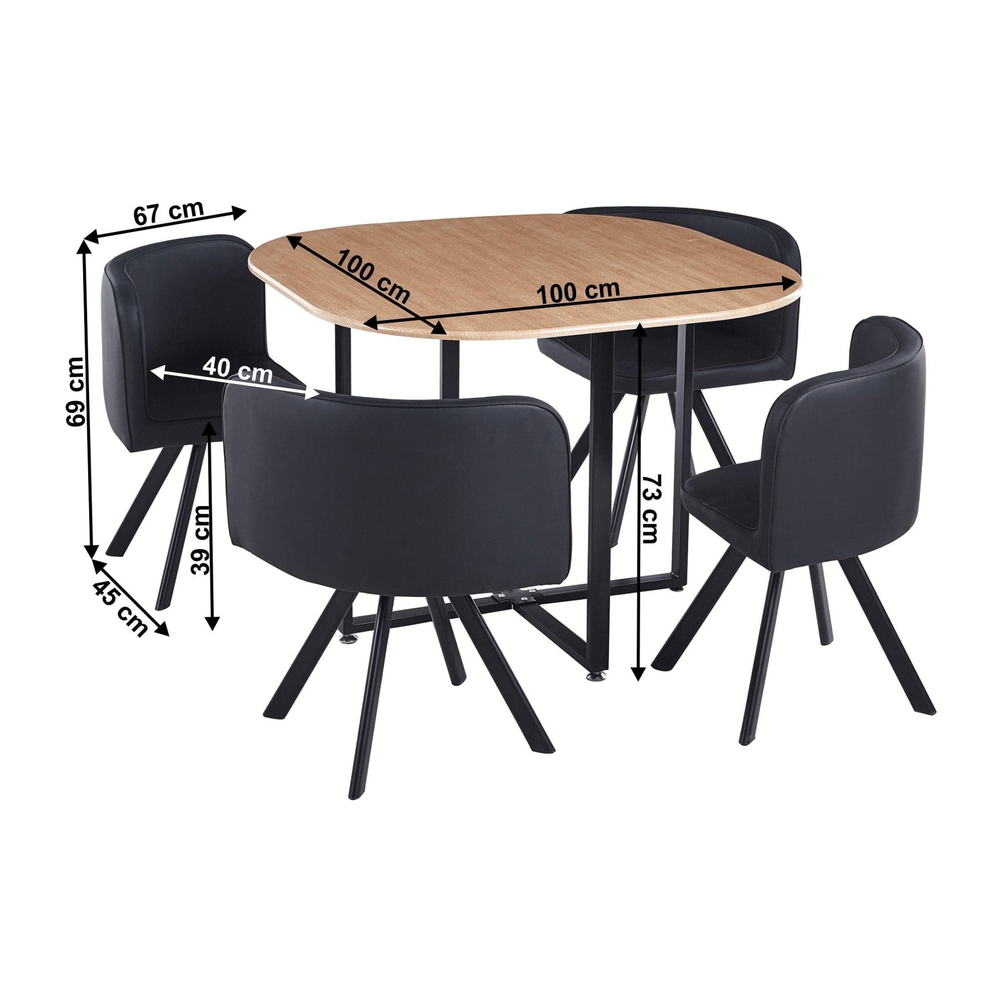 Set masa cu 4 scaune BEVIS NEW, stejar/negru