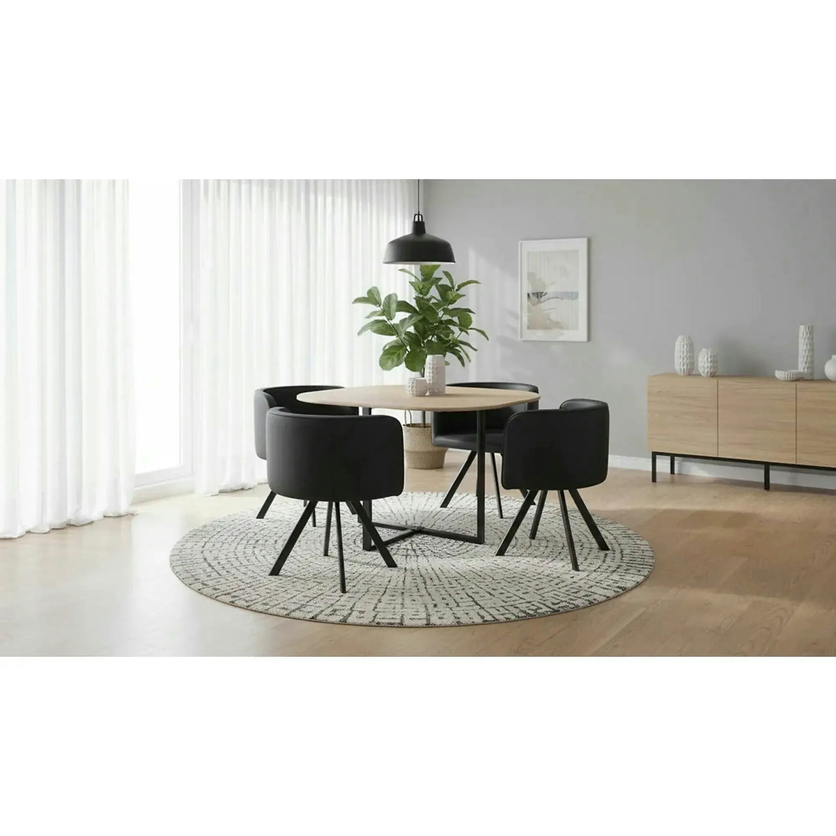 Set masa cu 4 scaune BEVIS NEW, stejar/negru