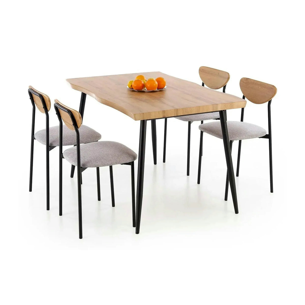 Set masa cu 4 scaune DICKY, stejar/negru/gri, stofa clasica/PAL/metal