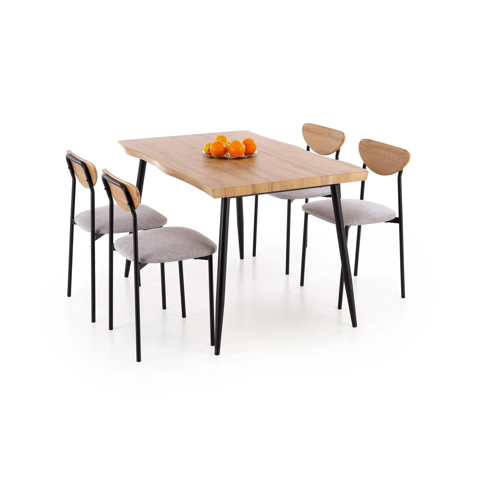 Set masa cu 4 scaune DICKY, stejar/negru/gri, stofa clasica/PAL/metal