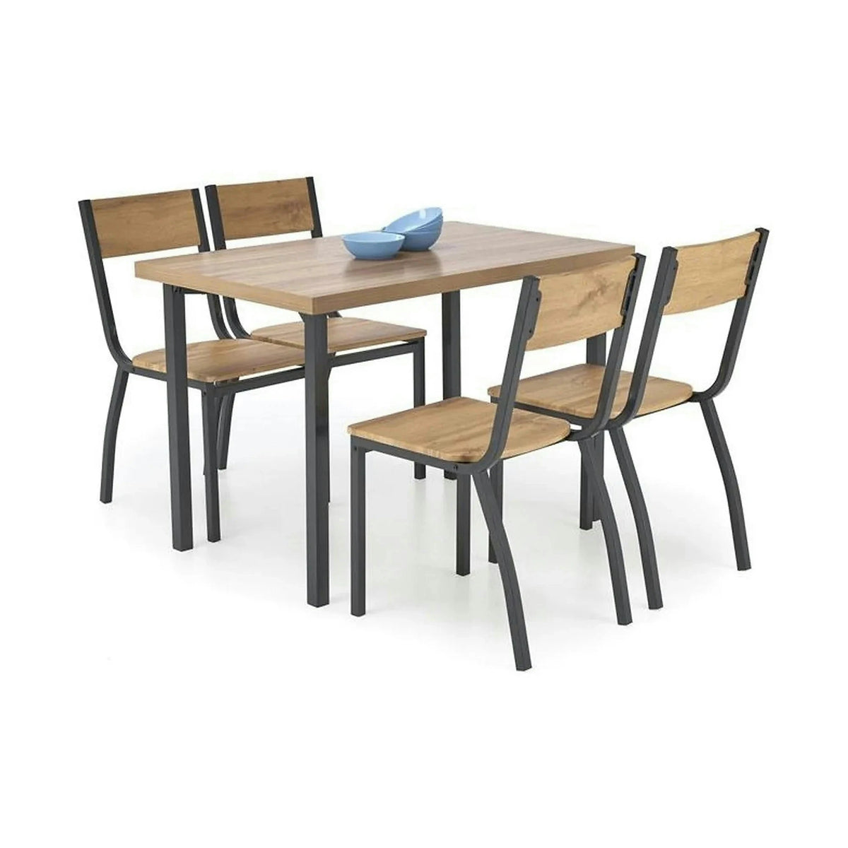 Set masa cu 4 scaune MILTON, stejar/negru, PAL/metal