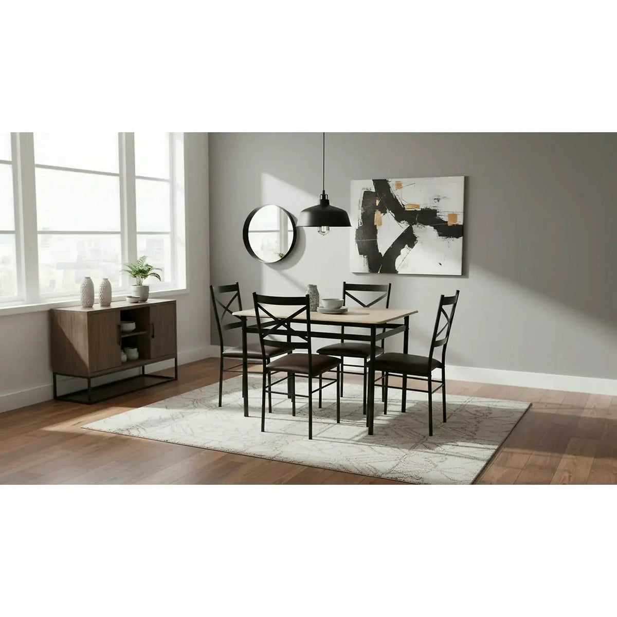 Set masa cu 4 scaune NAREN, stejar sonoma/negru
