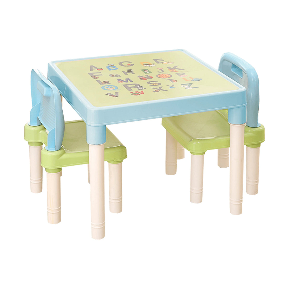 Set masa cu scaune copii BALTO, albastru/verde/crem, plastic