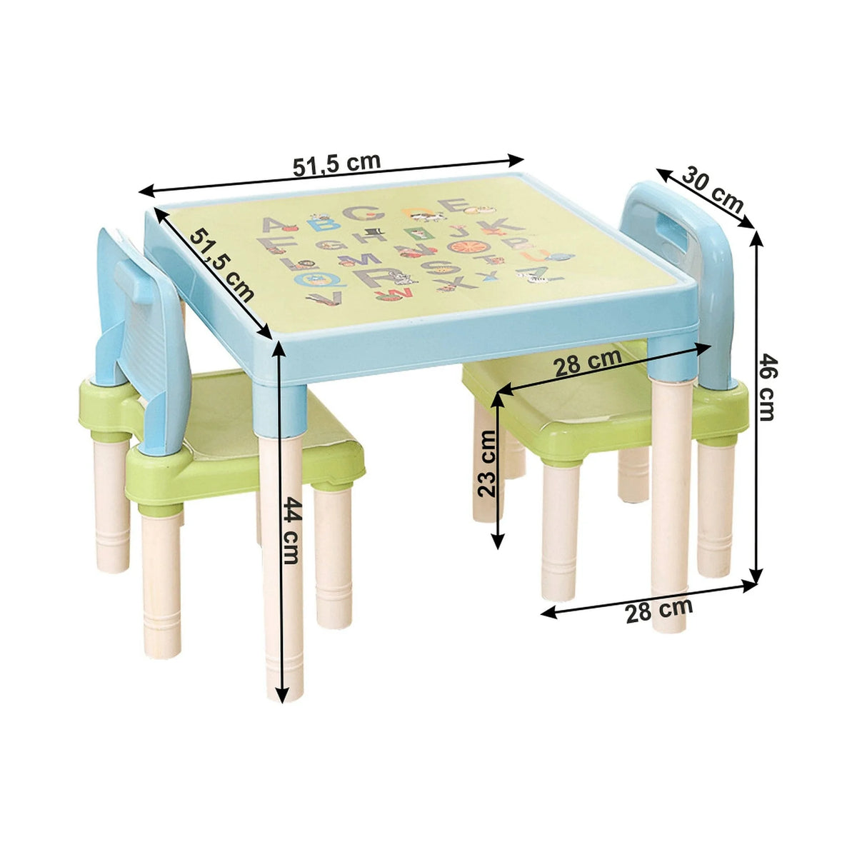 Set masa cu scaune copii BALTO, albastru/verde/crem, plastic