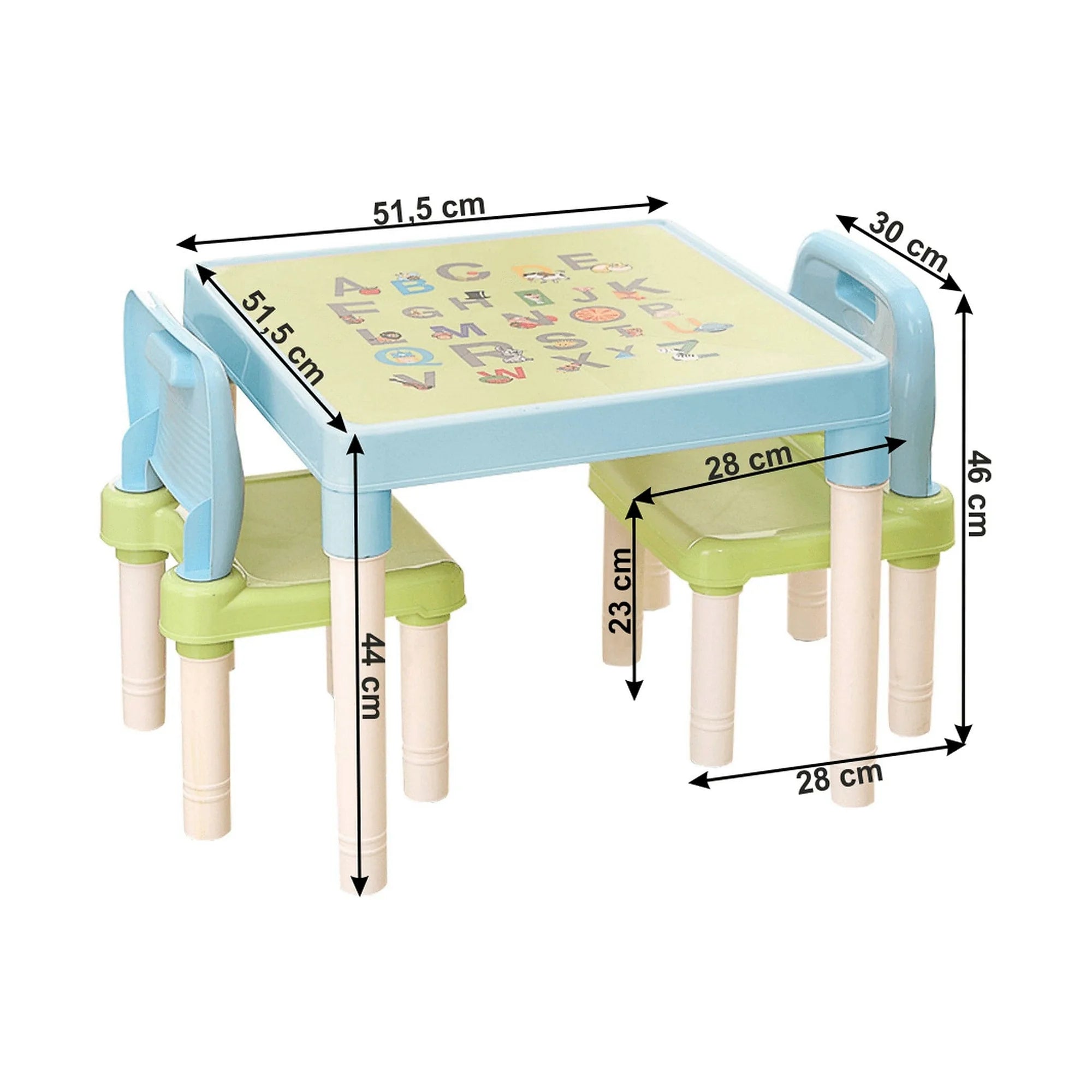 Set masa cu scaune copii BALTO, albastru/verde/crem, plastic