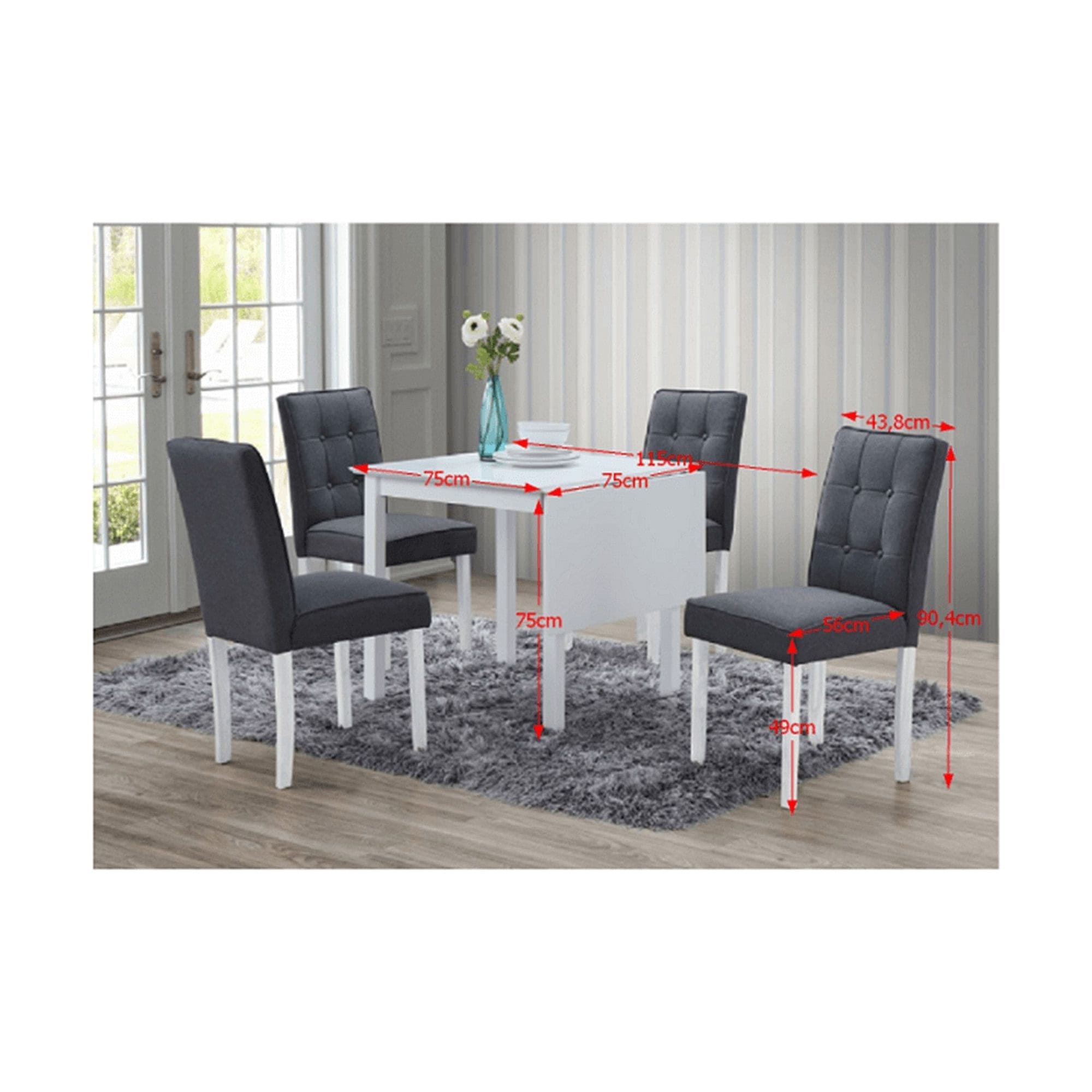 Set masa extensibila cu 4 scaune BJORK NEW, alb/gri inchis, stofa clasica/lemn