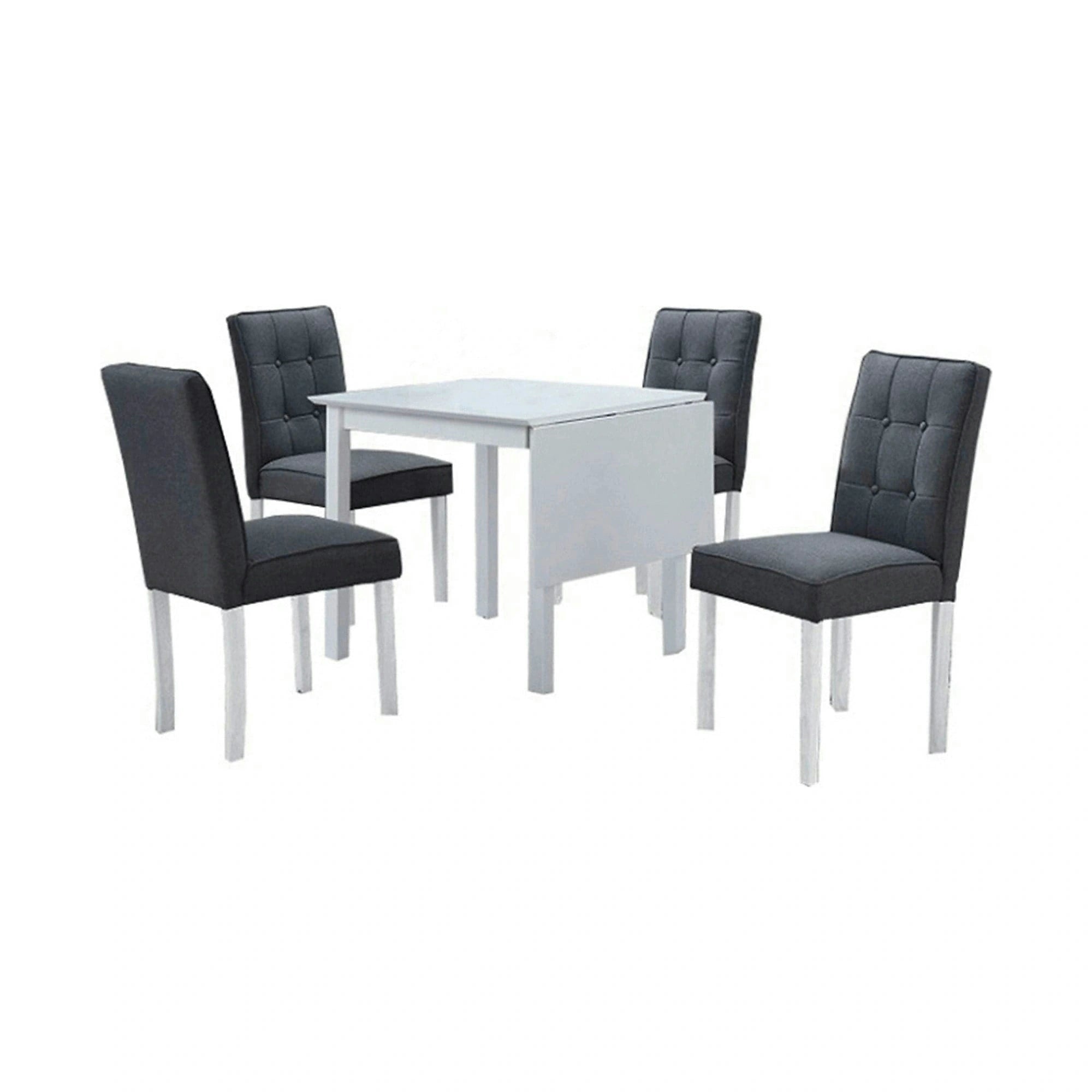 Set masa extensibila cu 4 scaune BJORK NEW, alb/gri inchis, stofa clasica/lemn