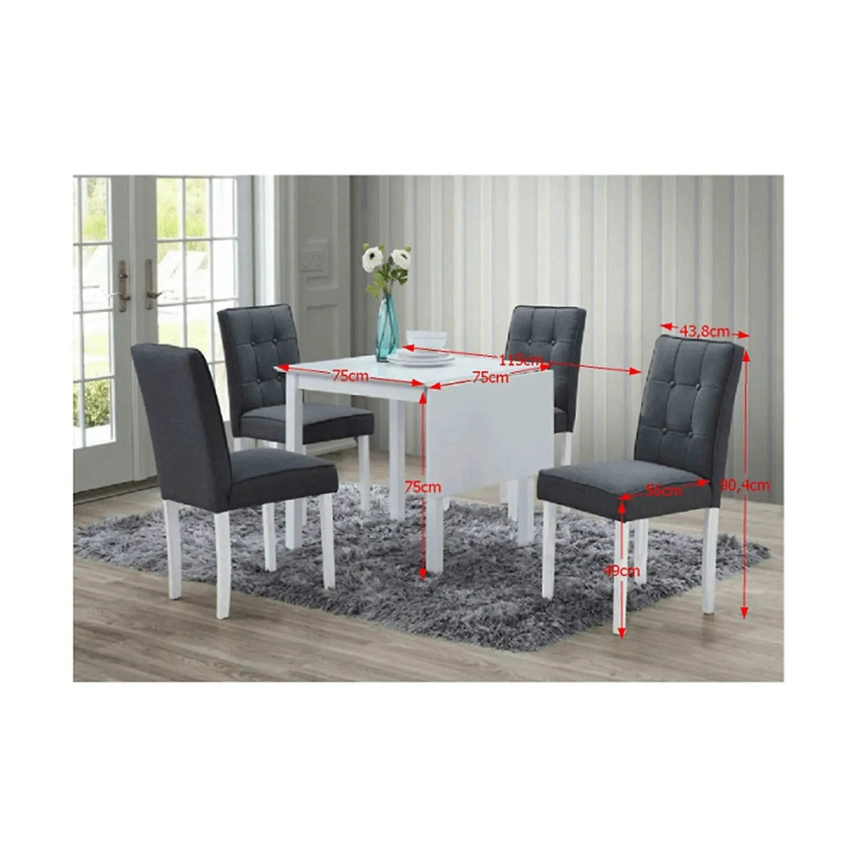 Set masa extensibila cu 4 scaune BJORK NEW, alb/gri inchis, stofa clasica/lemn