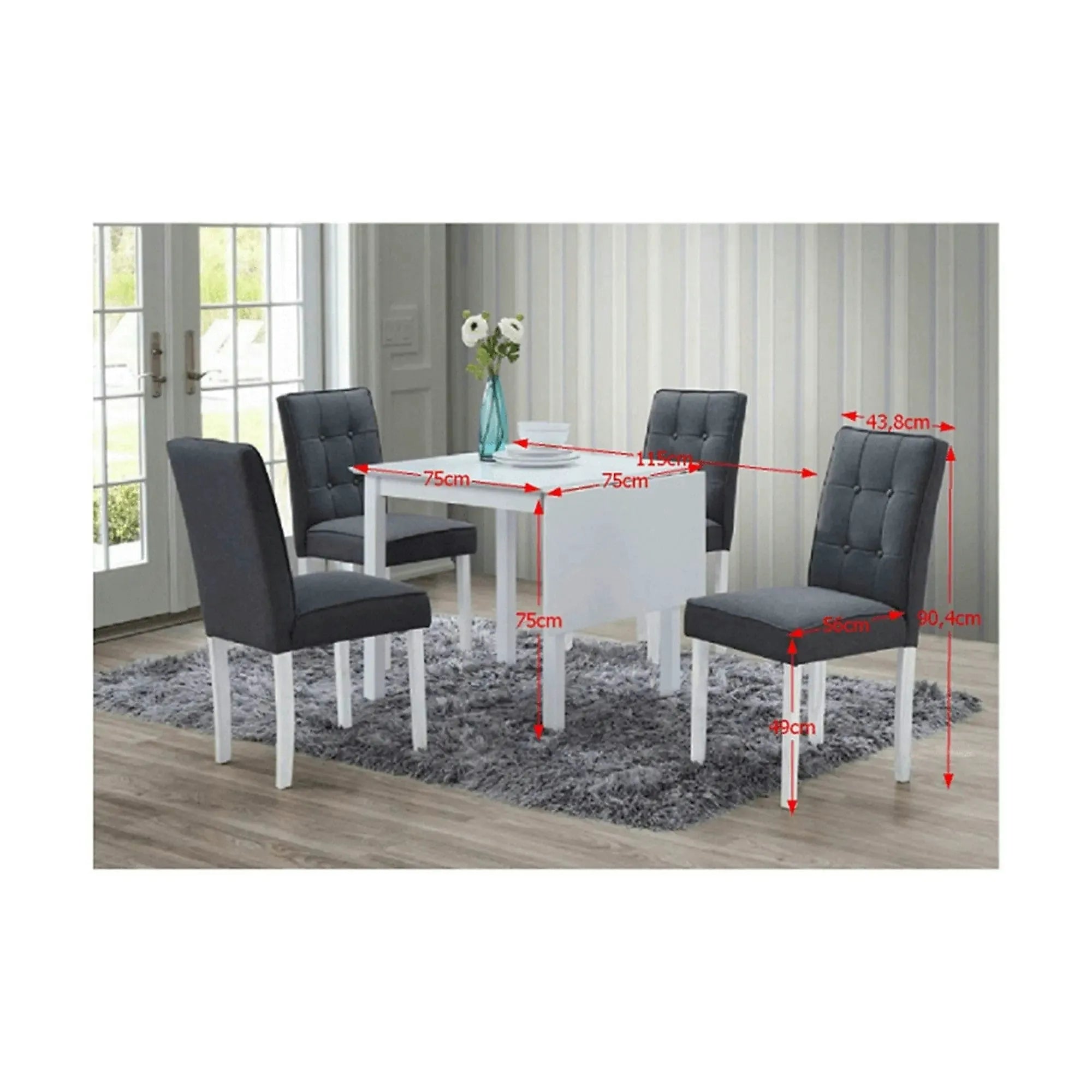 Set masa extensibila cu 4 scaune BJORK NEW, alb/gri inchis, stofa clasica/lemn