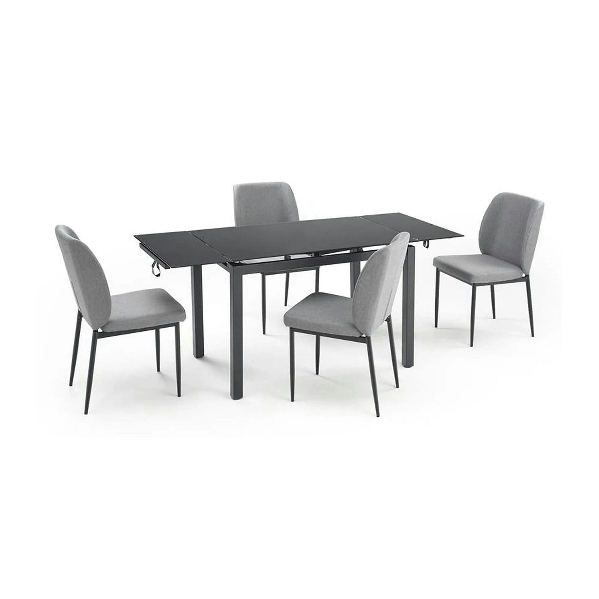 Set masa extensibila cu 4 scaune JASPER, gri/negru, stofa clasica/sticla/metal