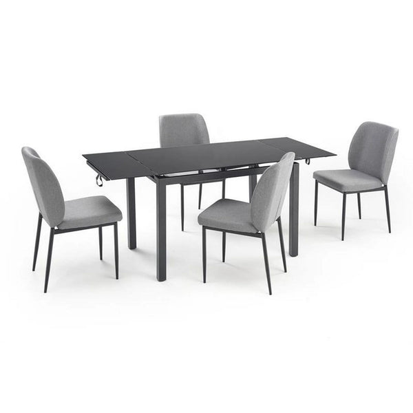 Set masa extensibila cu 4 scaune JASPER, gri/negru, stofa clasica/sticla/metal