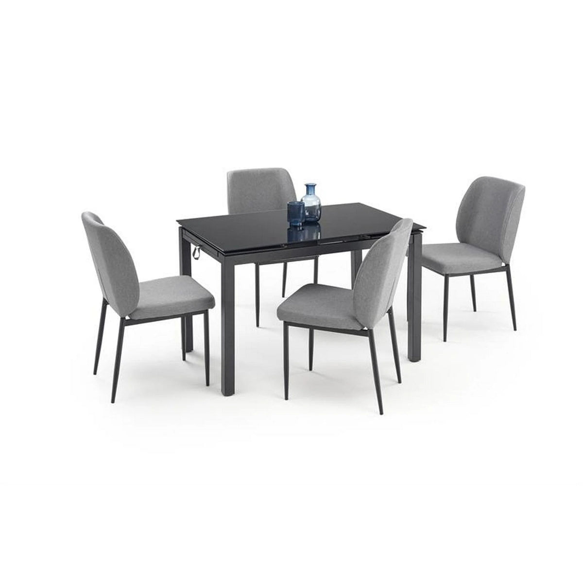 Set masa extensibila cu 4 scaune JASPER, gri/negru, stofa clasica/sticla/metal