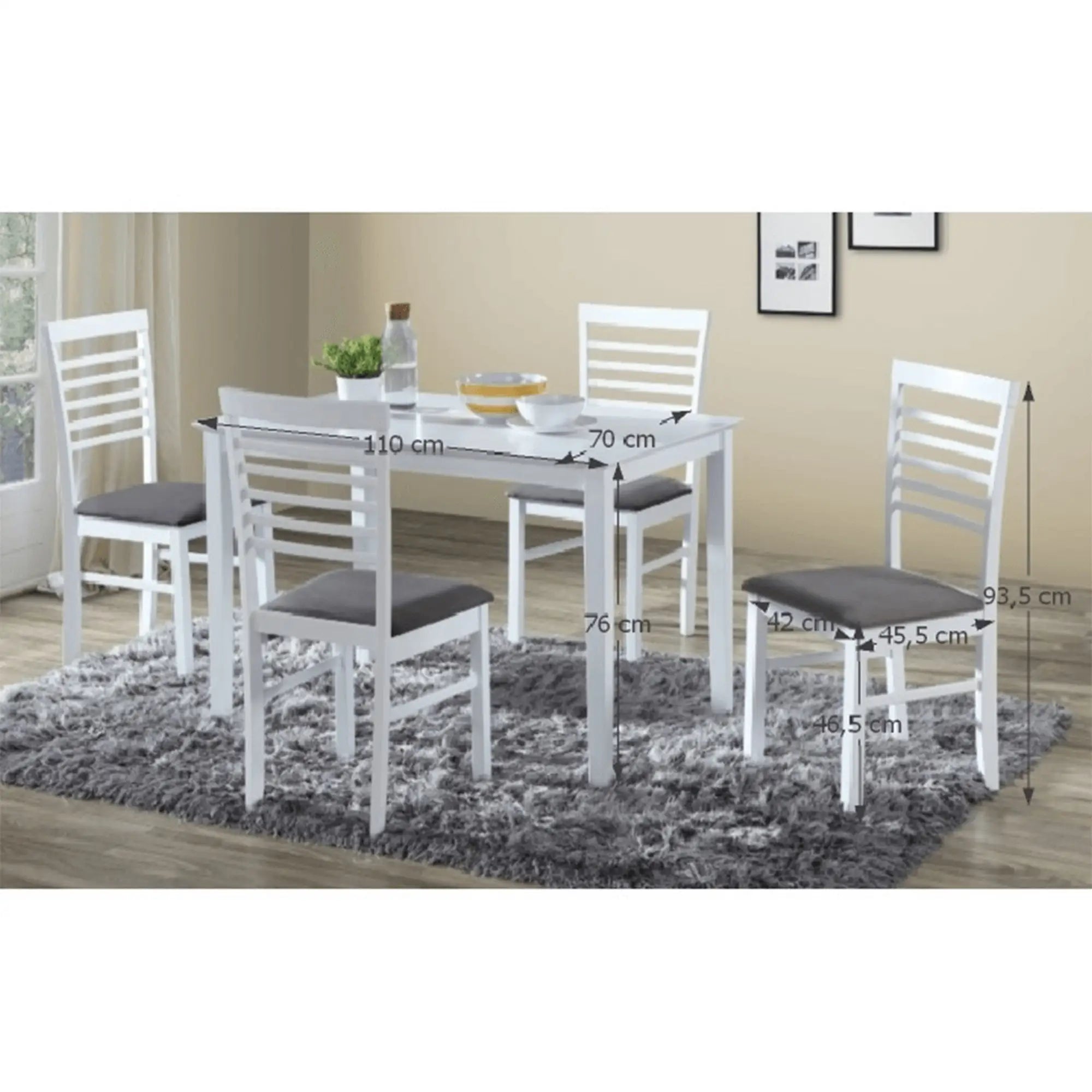Set masa si 4 scaune BRISBO, alb/gri