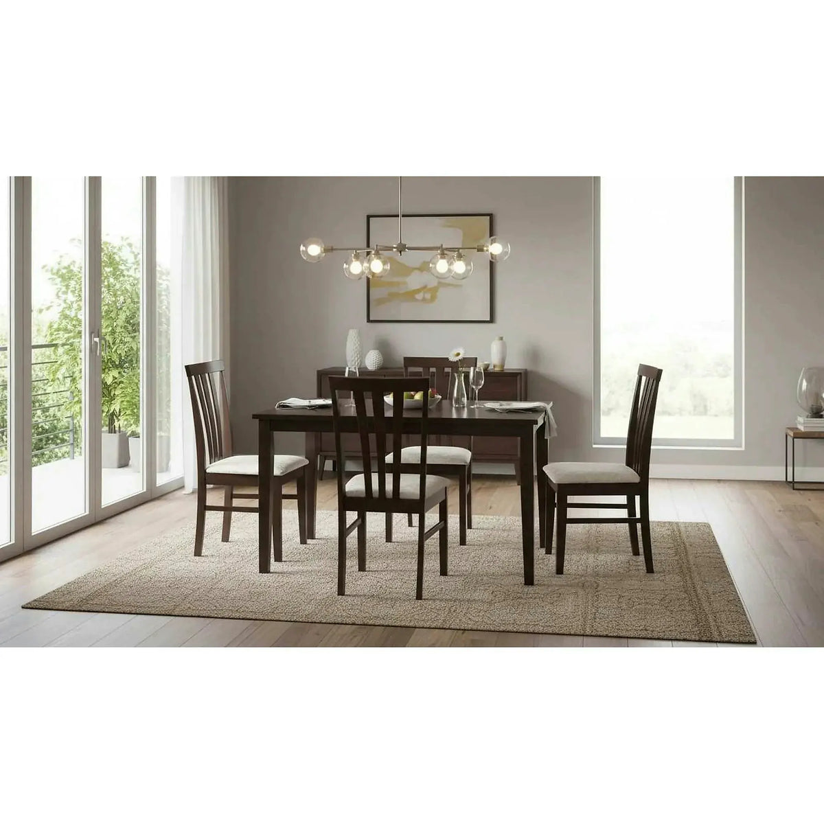 Set masa si 4 scaune LESLIE NEW, wenge/crem, lemn/material textil