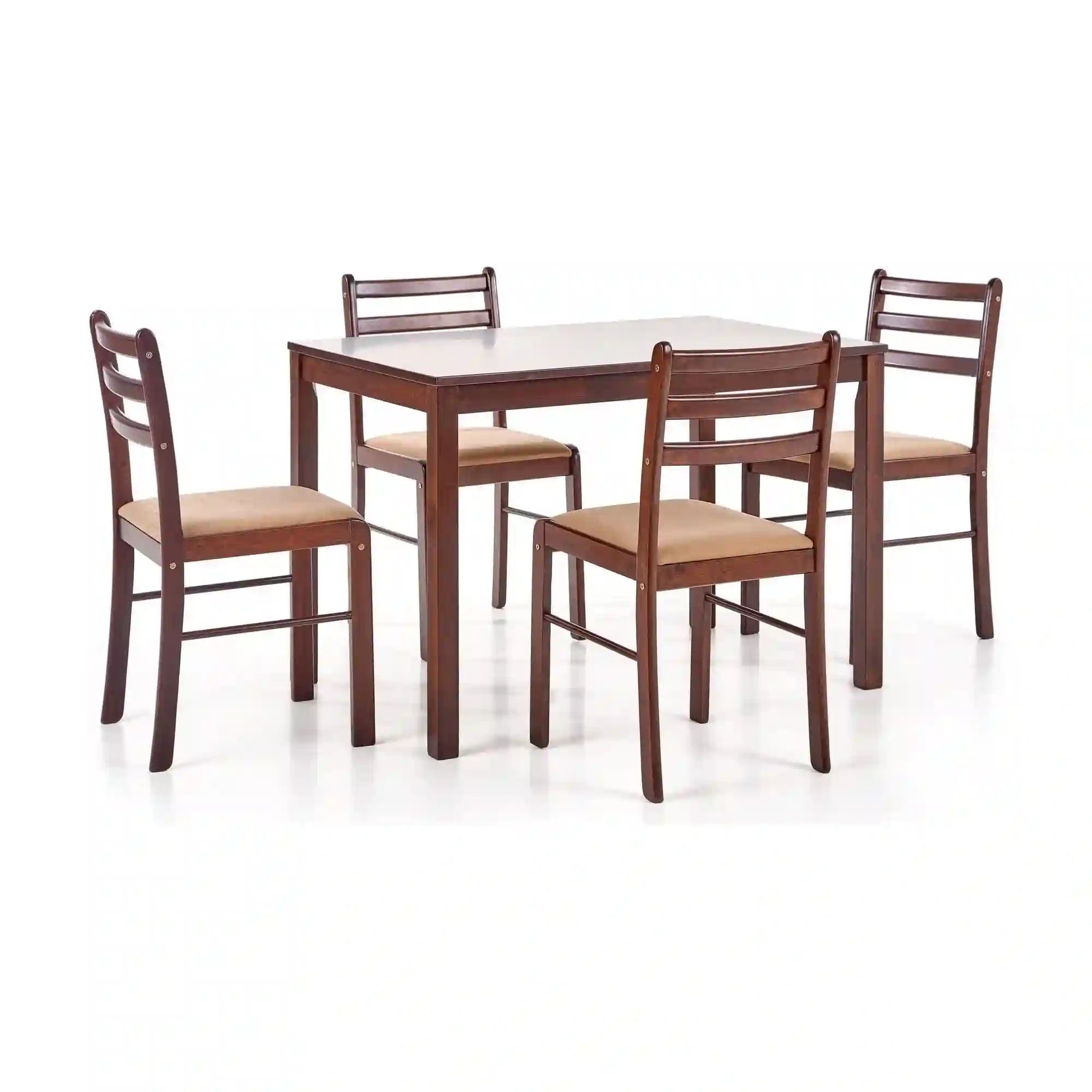 Set masa si 4 scaune NEW STARTER, nuc/bej, lemn/stofa