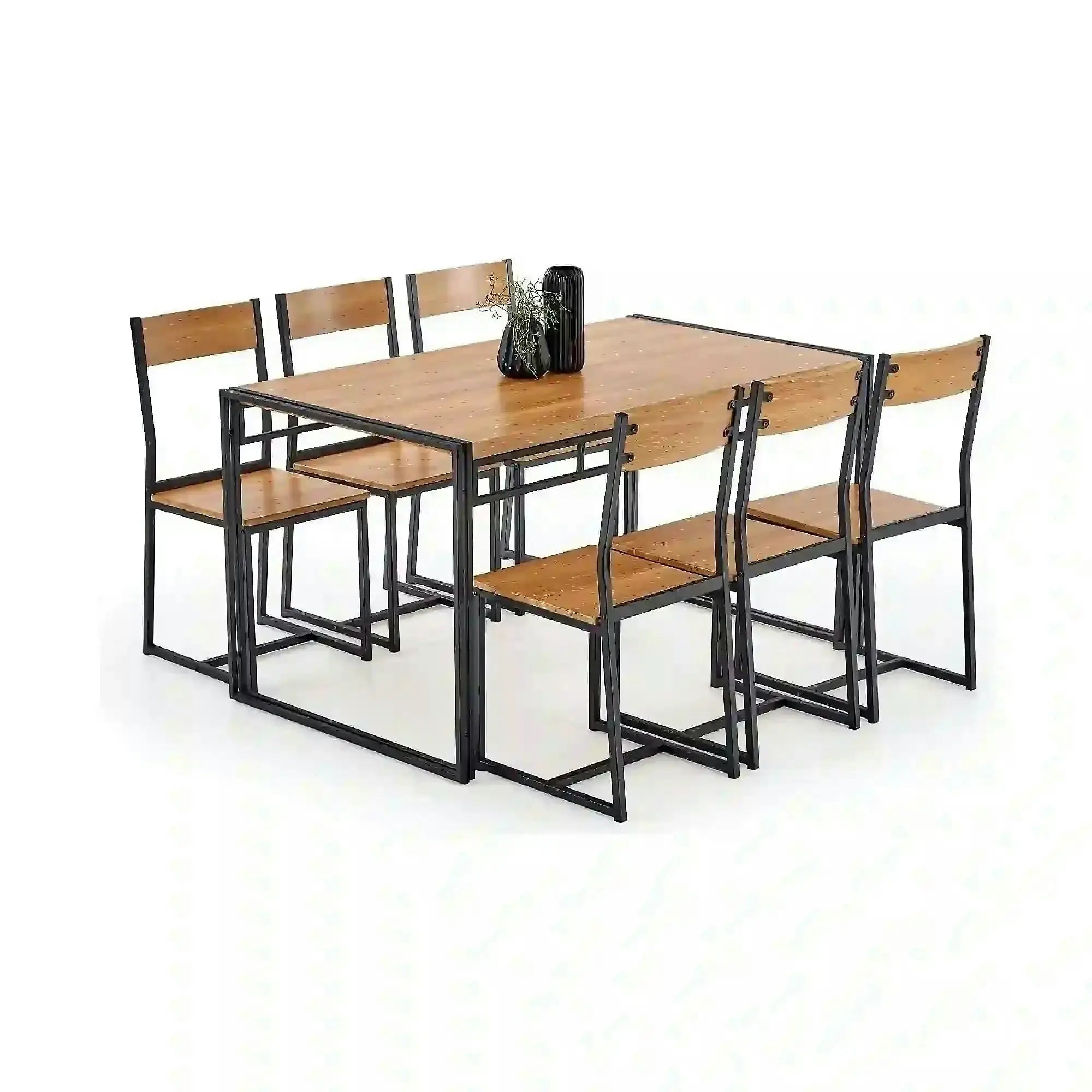 Set masa si 6 scaune BOLIVAR, stejar auriu/negru