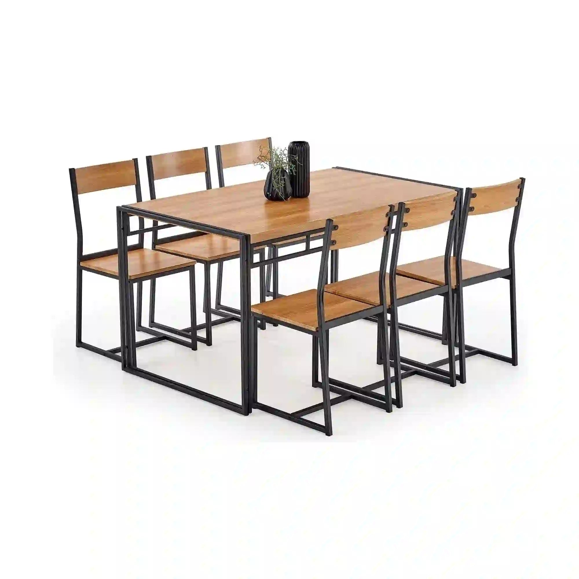 Set masa si 6 scaune BOLIVAR, stejar auriu/negru