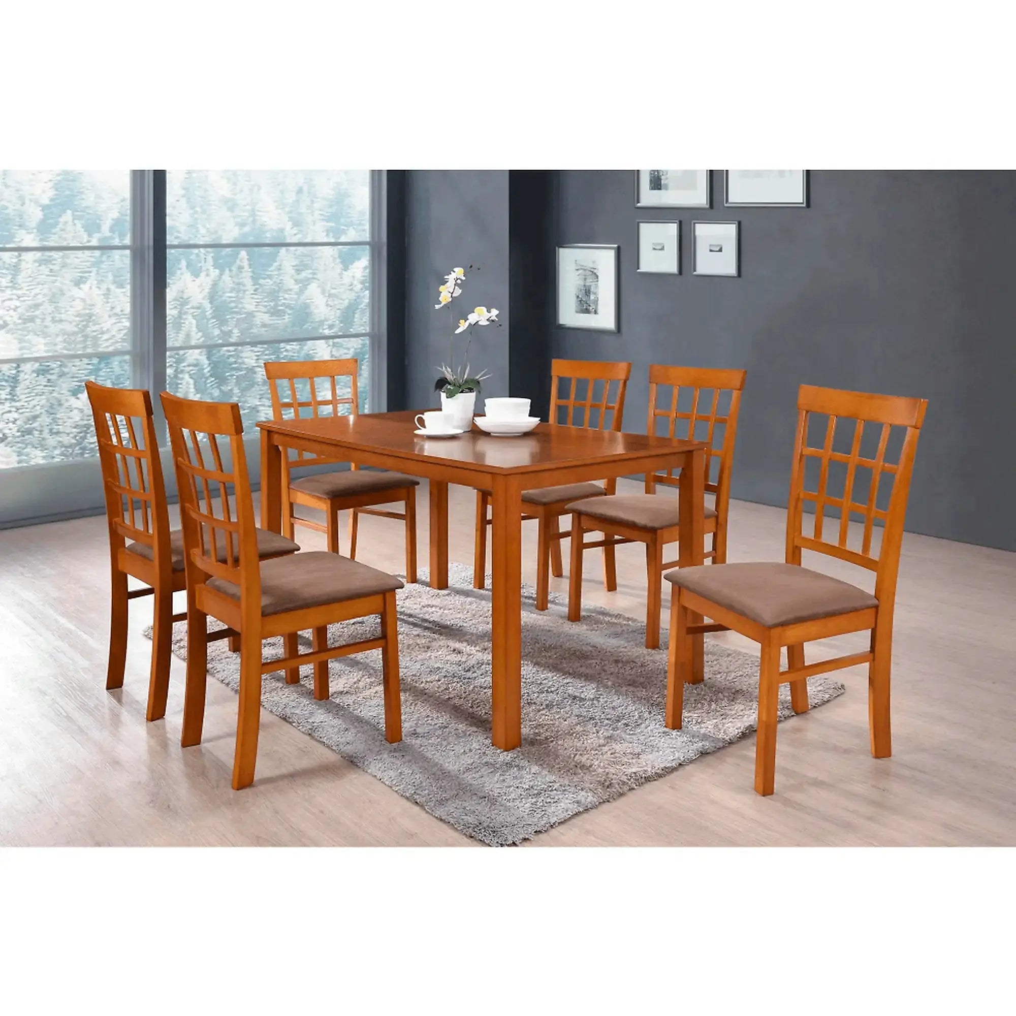 Set masa si 6 scaune GRID NEW, cires/maro