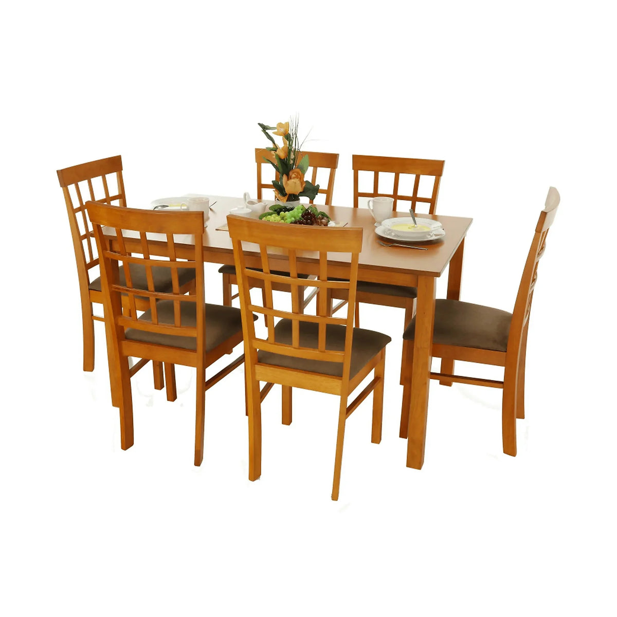 Set masa si 6 scaune GRID NEW, cires/maro