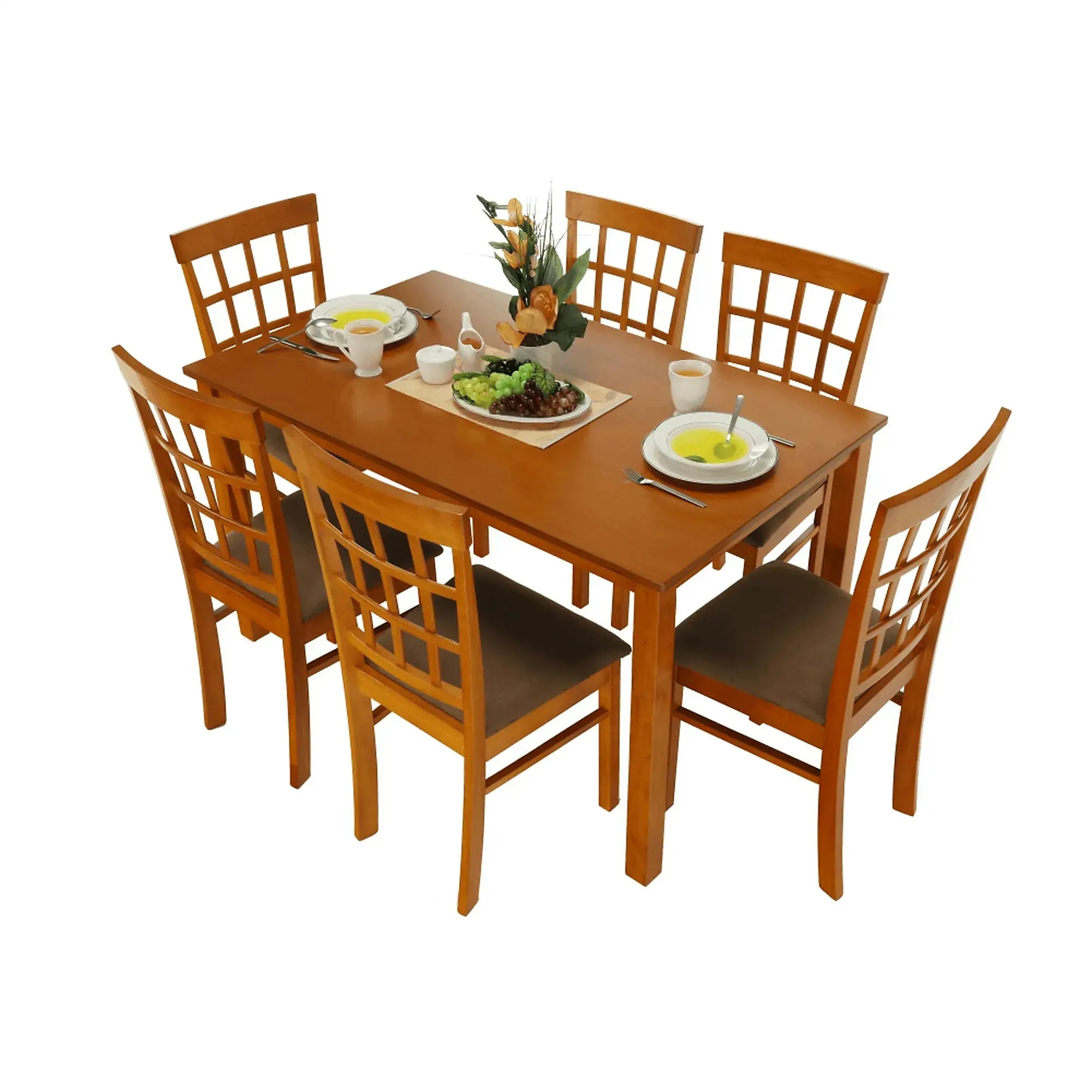 Set masa si 6 scaune GRID NEW, cires/maro