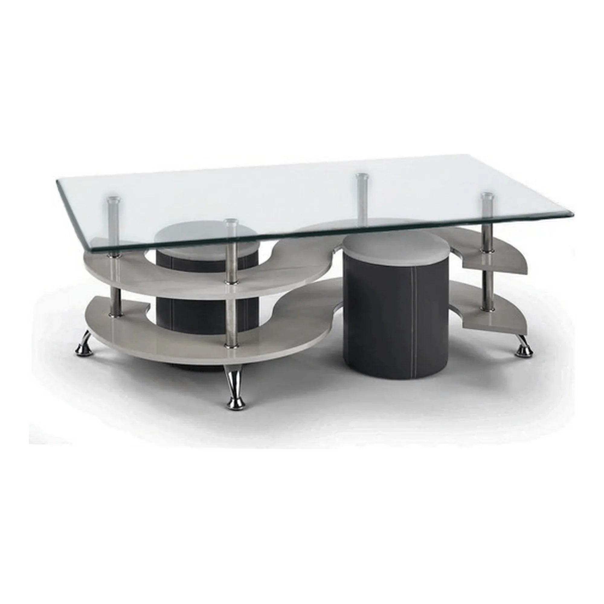 Set masuta cu 2 taburete NINA 5, transparent/crom, 130x70x42 cm