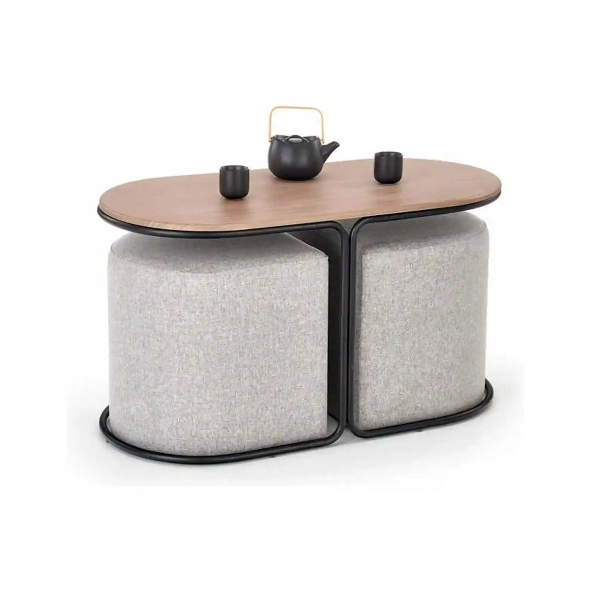 Masuta cafea cu tabureti PAMPA, nuc/gri, 88x43x49 cm