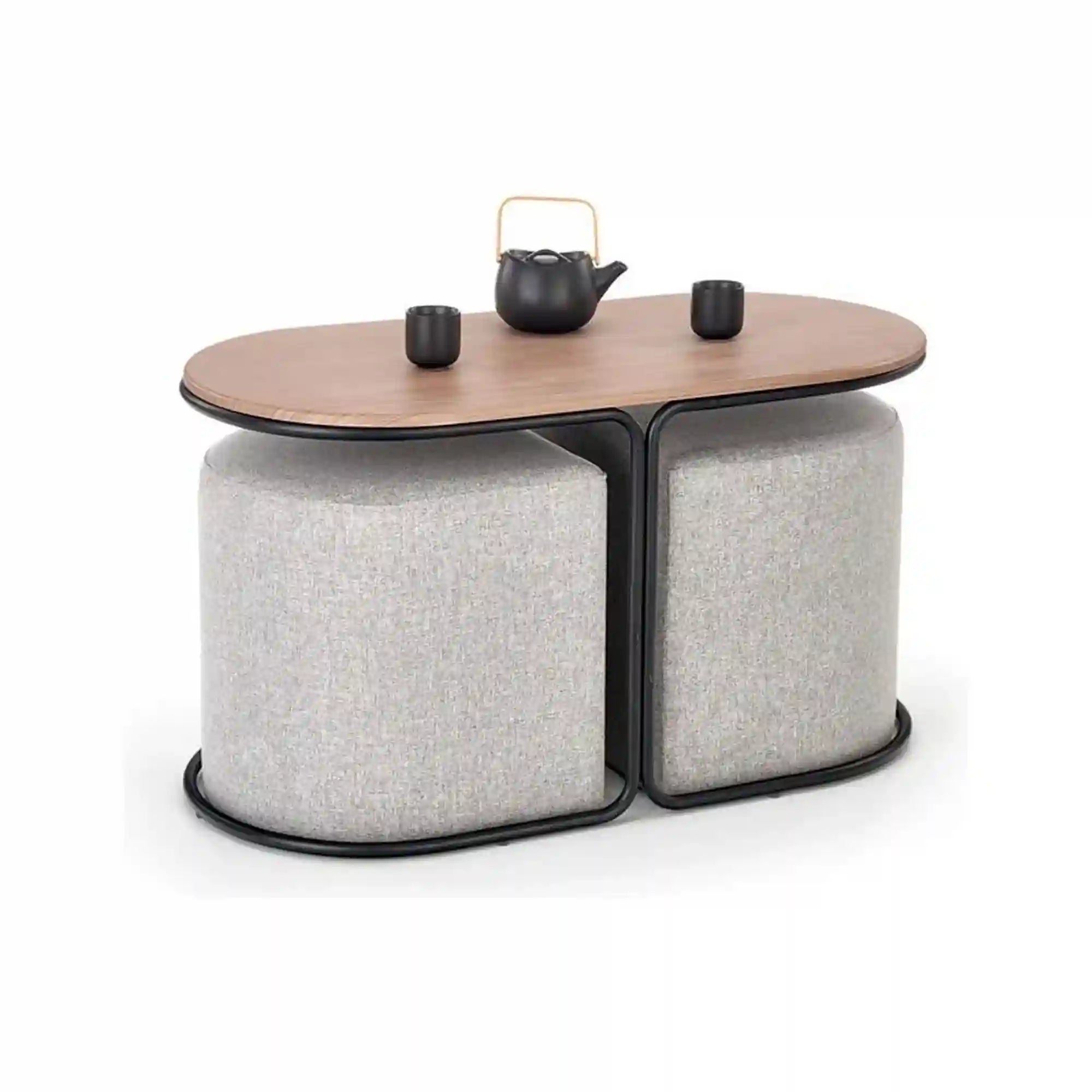 Set masuta cu 2 taburete PAMPA, nuc/gri, 88x43x49 cm