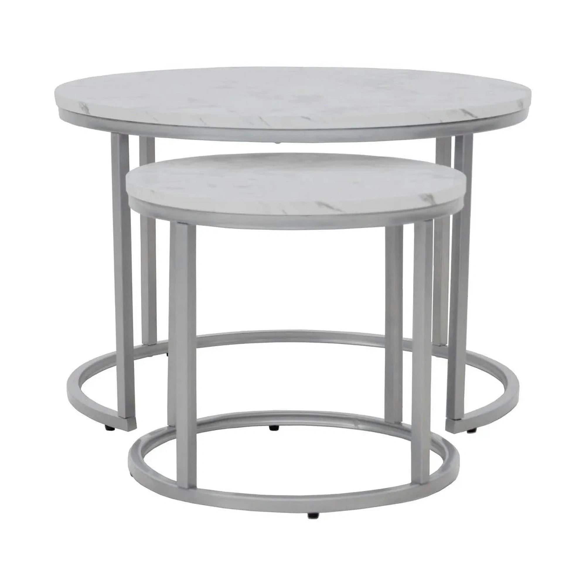 Set masute cafea rotunde PAOLA, alb cu efect de marmura/argintiu