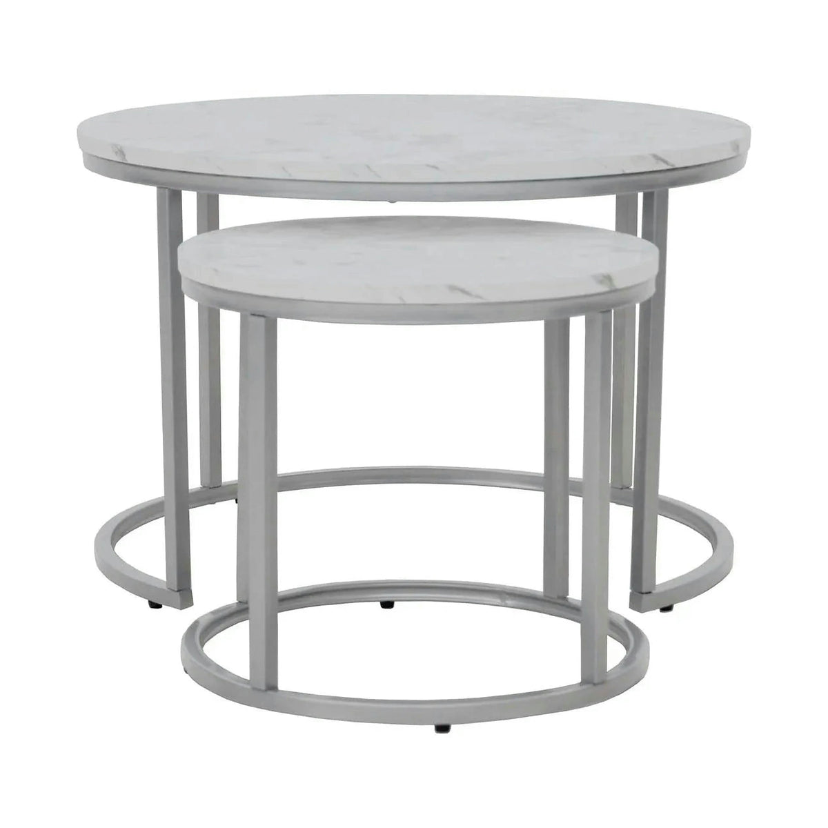 Set masute cafea rotunde PAOLA, alb cu efect de marmura/argintiu