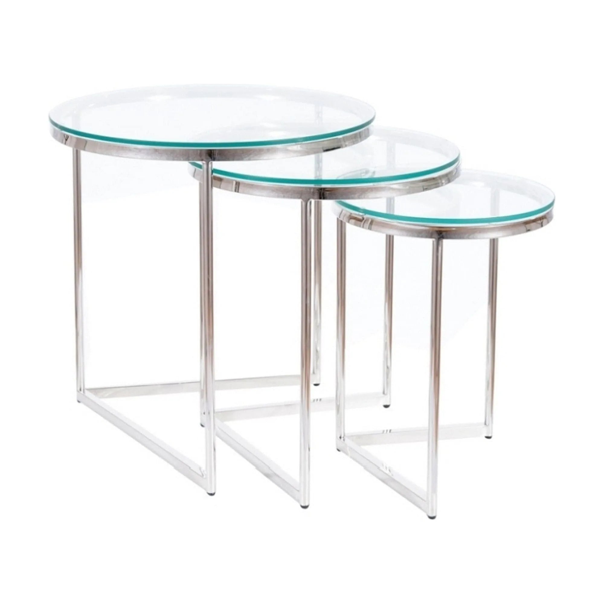 Set masute TRINITY, transparent/argintiu, sticla securizata/otel