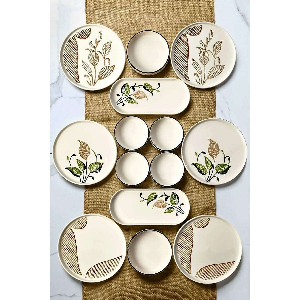 Set mic dejun MCH10979, 14 piese, maro/verde, ceramică