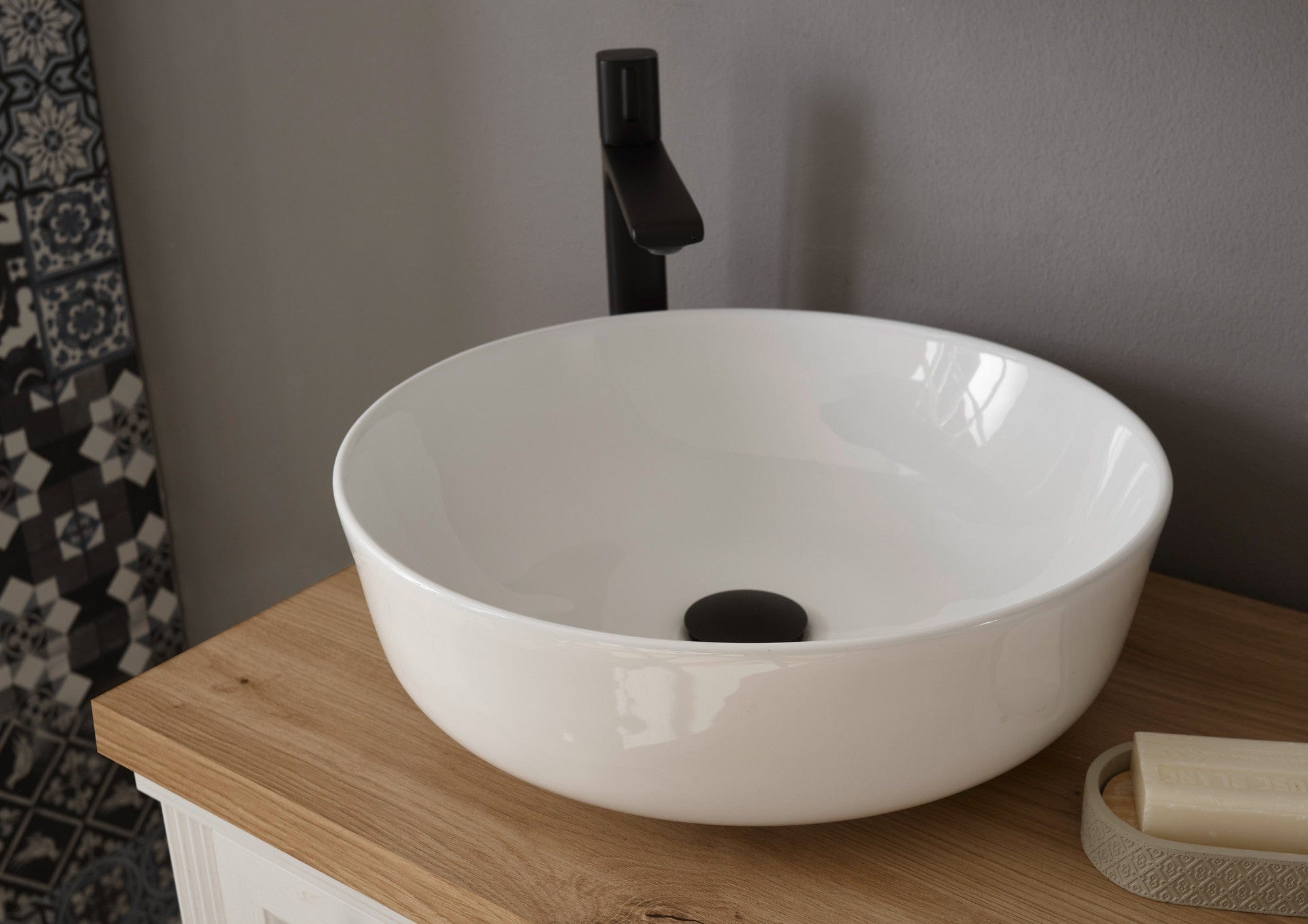 Set mobilier baie JASMIN, 5 piese, alb/stejar artisan, PAL