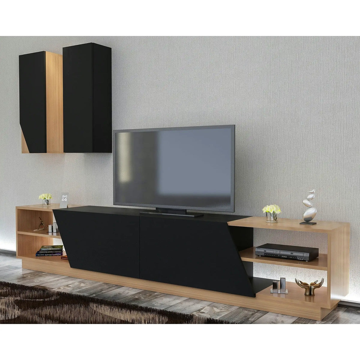 Set mobilier ZEBRA. stejar/negru mat, PAL melaminat, 3 piese