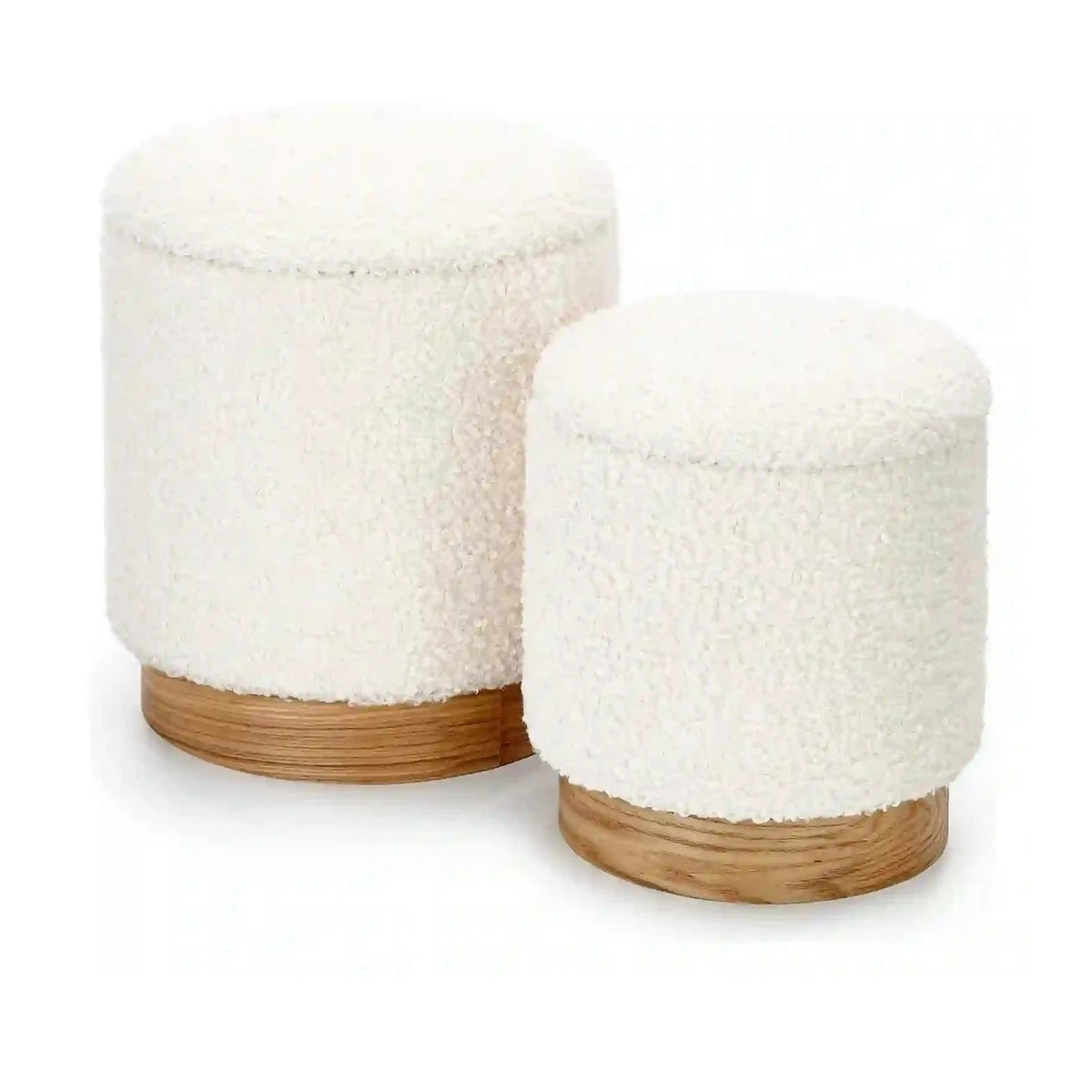 Set taburete moderne CANCUN, crem/stejar, stofa buclata/placaj indoit, cu spatiu depozitare