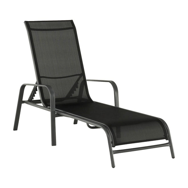 Sezlong gradina ATREO, negru/gri, material textil/metal, 64x161x48/100 cm
