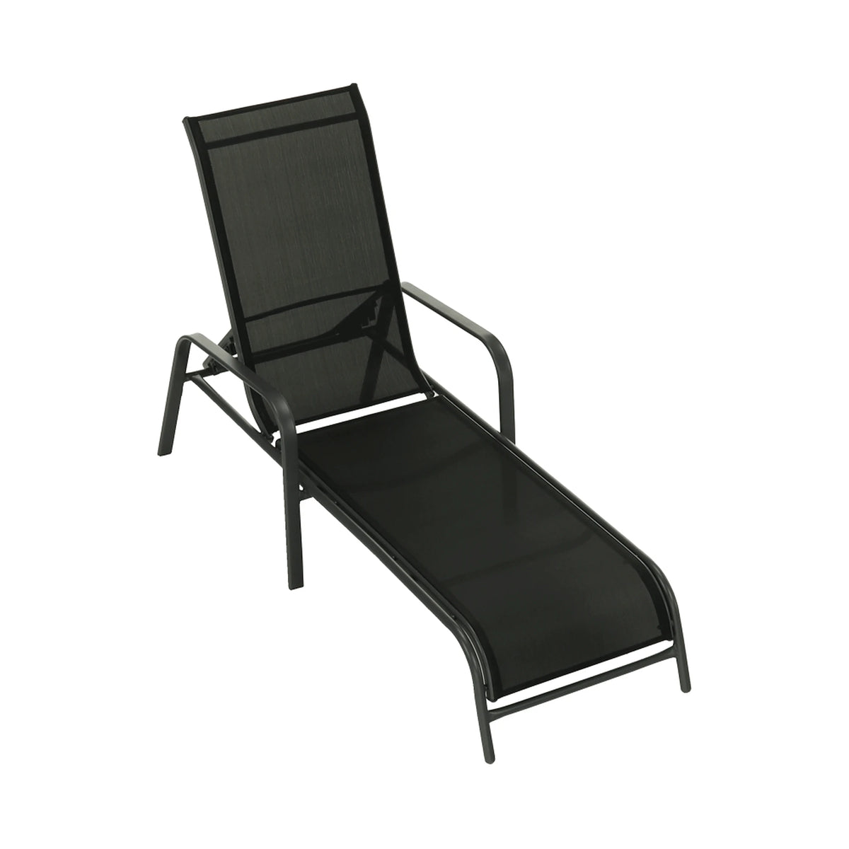 Sezlong gradina ATREO, negru/gri, material textil/metal, 64x161x48/100 cm