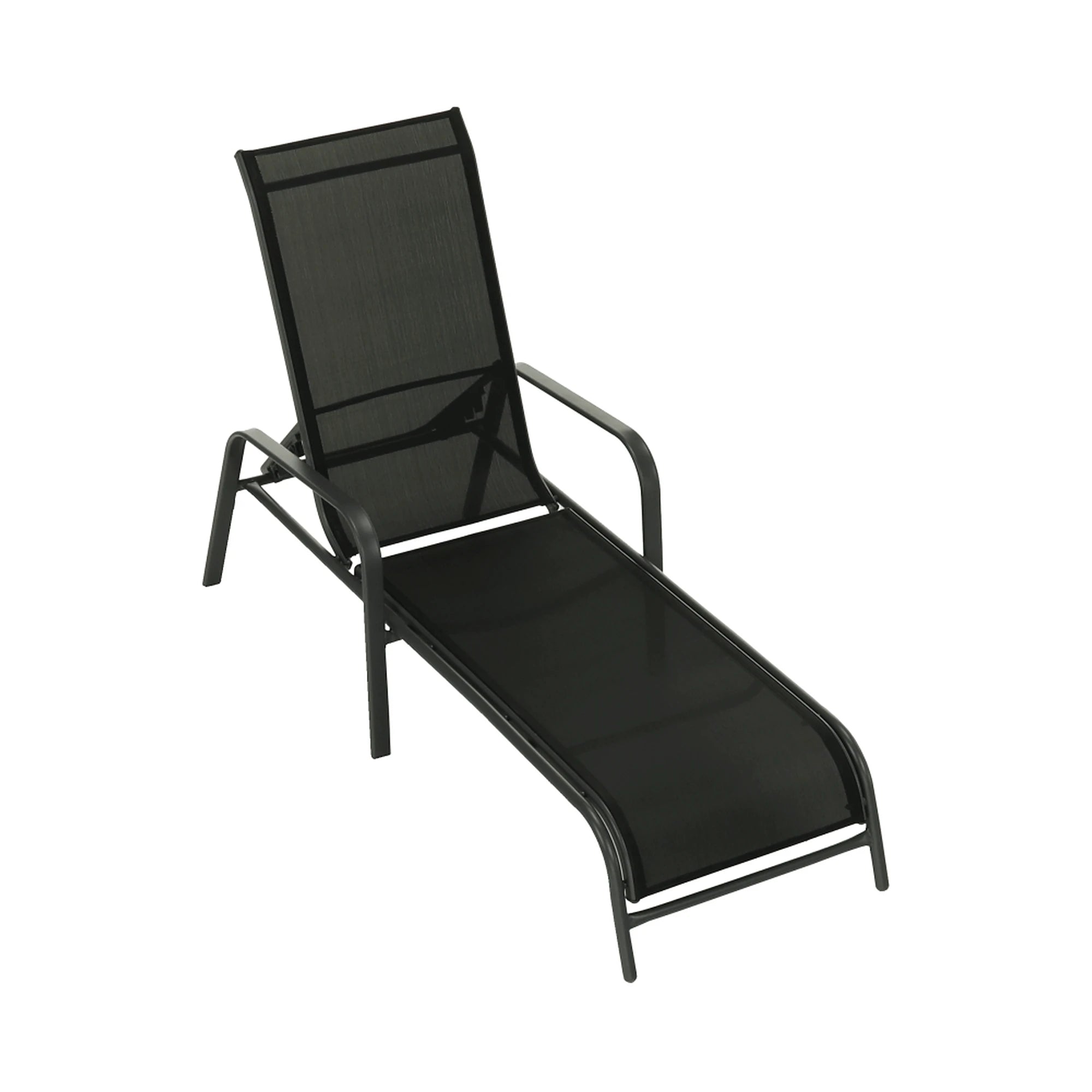 Sezlong gradina ATREO, negru/gri, material textil/metal, 64x161x48/100 cm