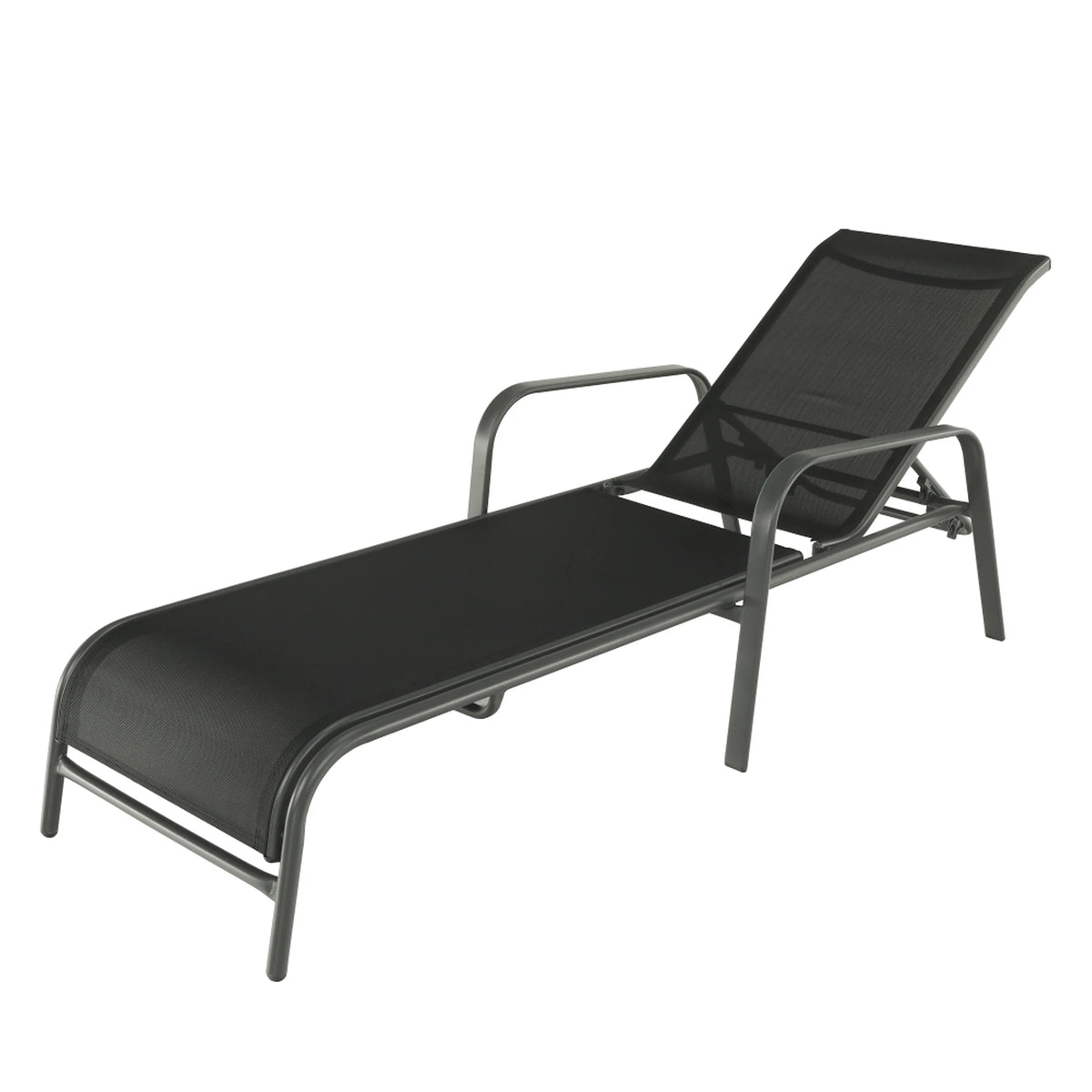 Sezlong gradina ATREO, negru/gri, material textil/metal, 64x161x48/100 cm