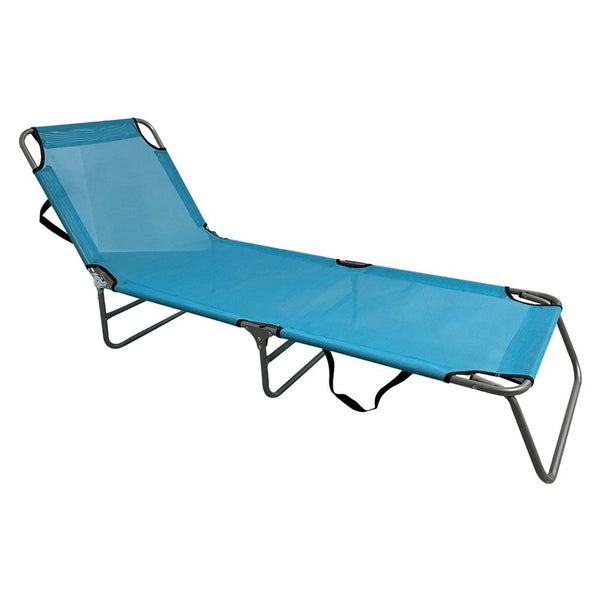 Sezlong gradina KELEO, gri/albastru deschis, metal/tesatura, 58x182x30/79 cm
