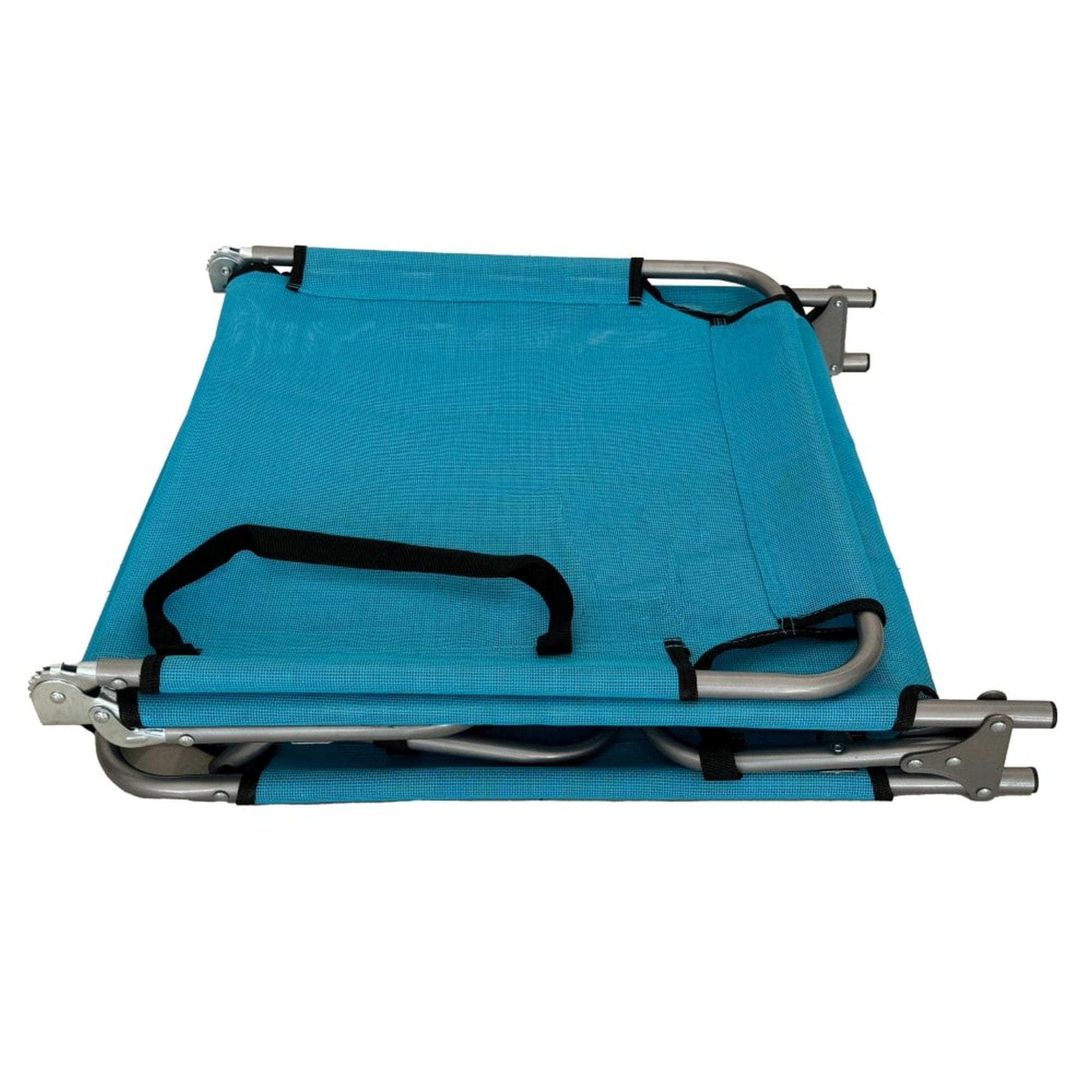 Sezlong gradina KELEO, gri/albastru deschis, metal/tesatura, 58x182x30/79 cm