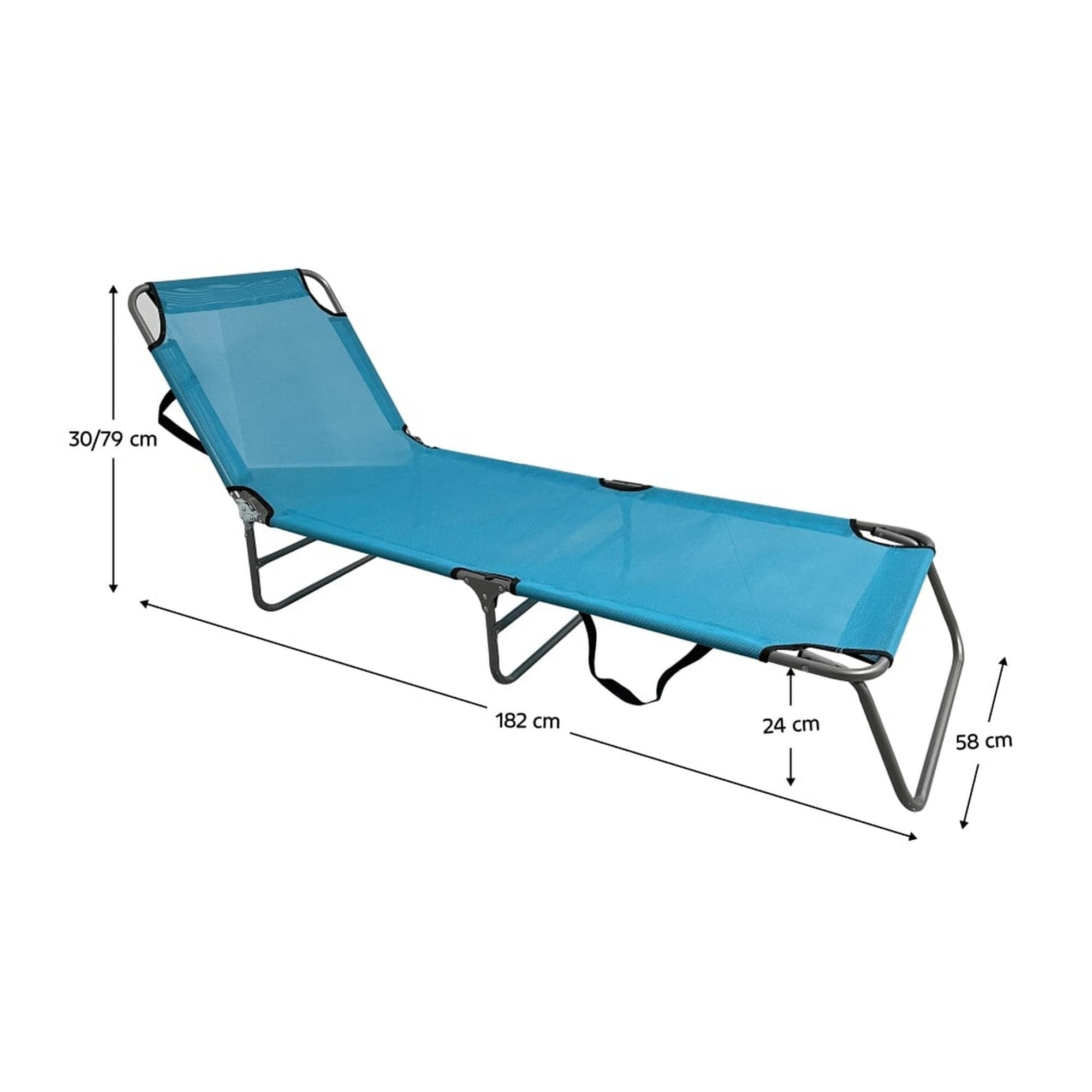 Sezlong gradina KELEO, gri/albastru deschis, metal/tesatura, 58x182x30/79 cm