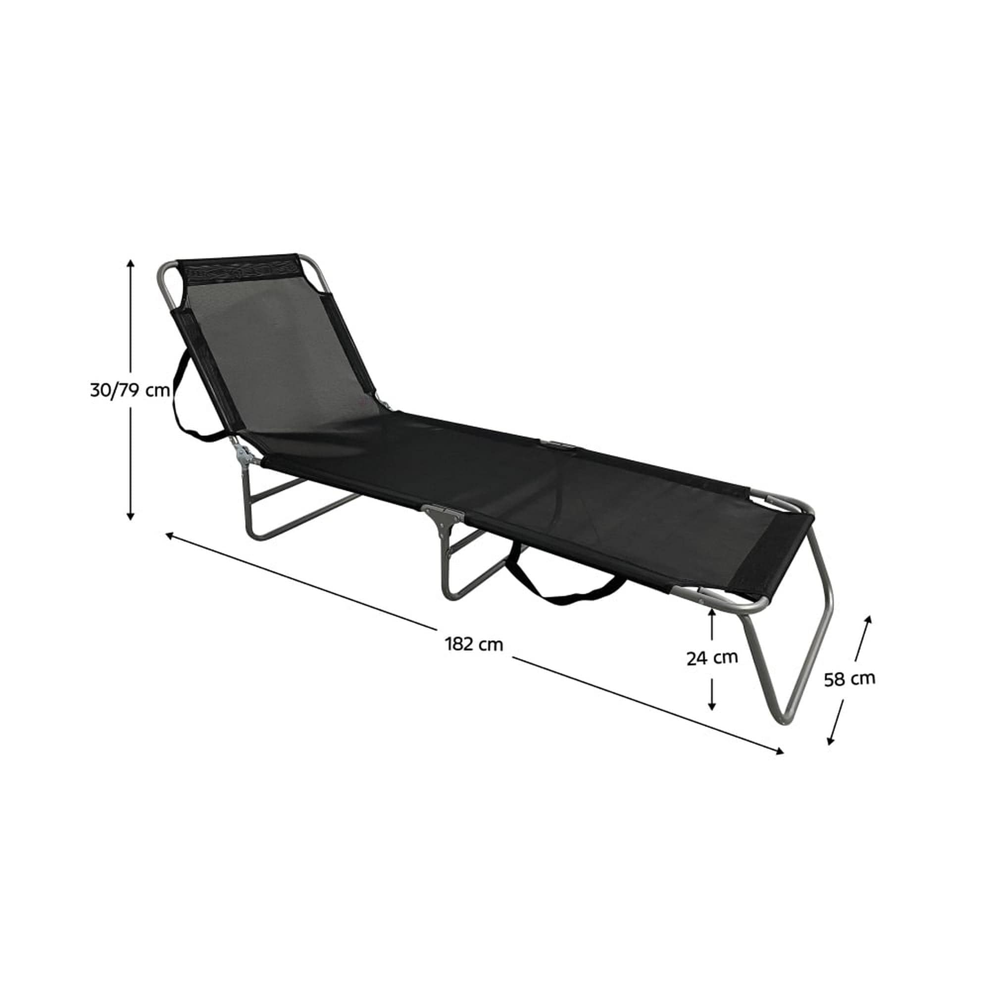 Sezlong gradina KELEO, negru/gri, otel/plasa, 58x182x79 cm